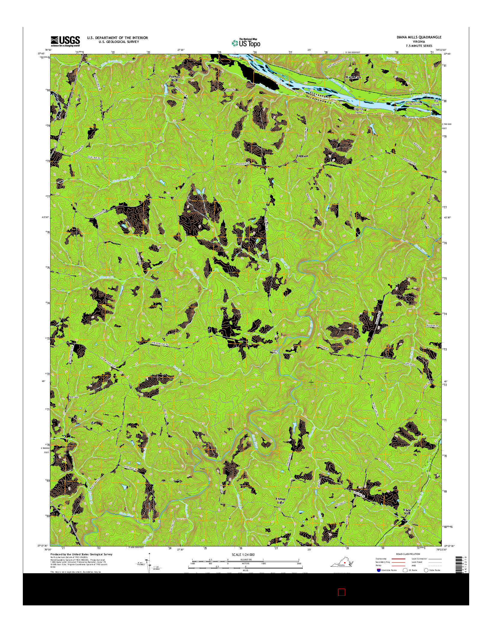 USGS US TOPO 7.5-MINUTE MAP FOR DIANA MILLS, VA 2016