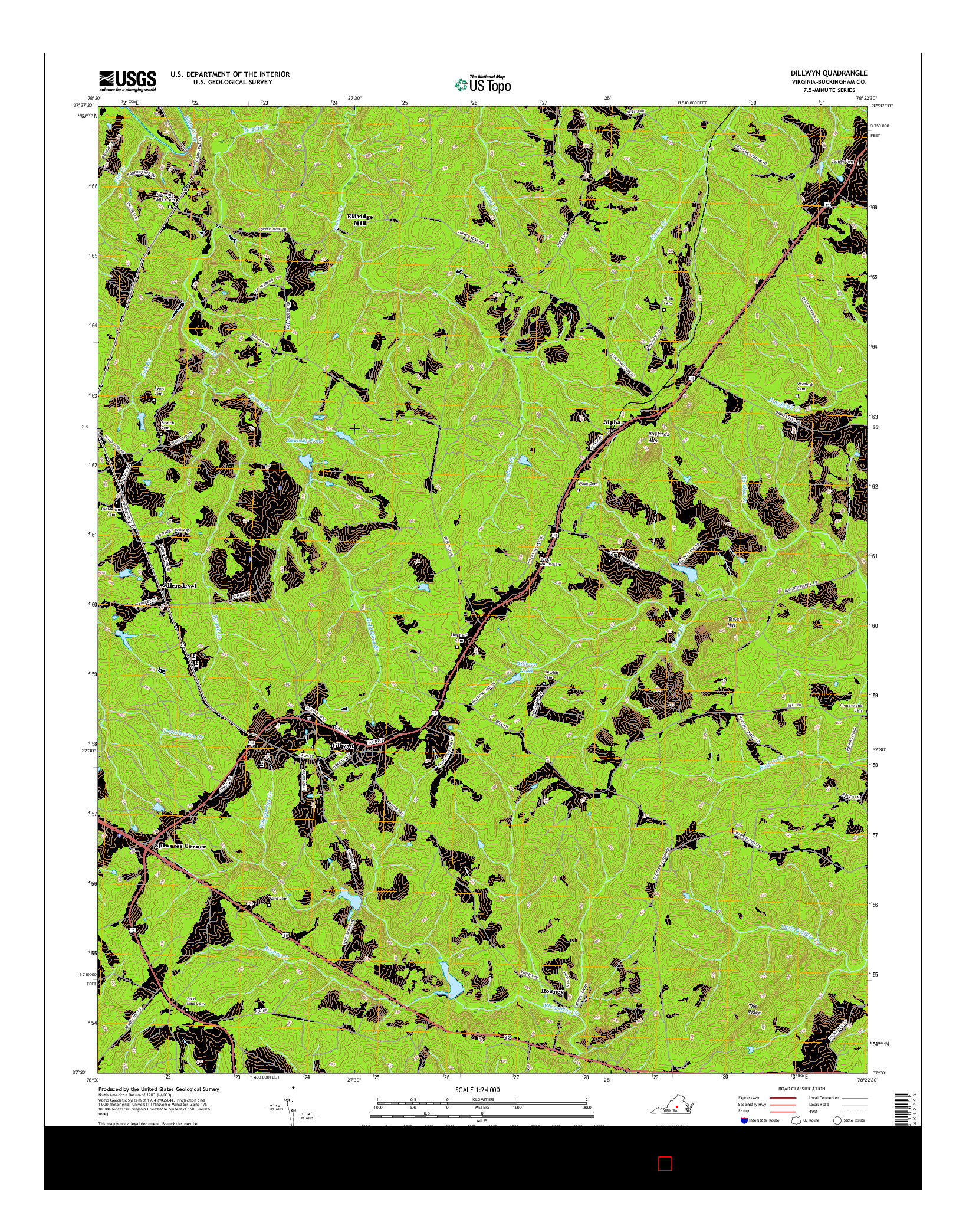 USGS US TOPO 7.5-MINUTE MAP FOR DILLWYN, VA 2016