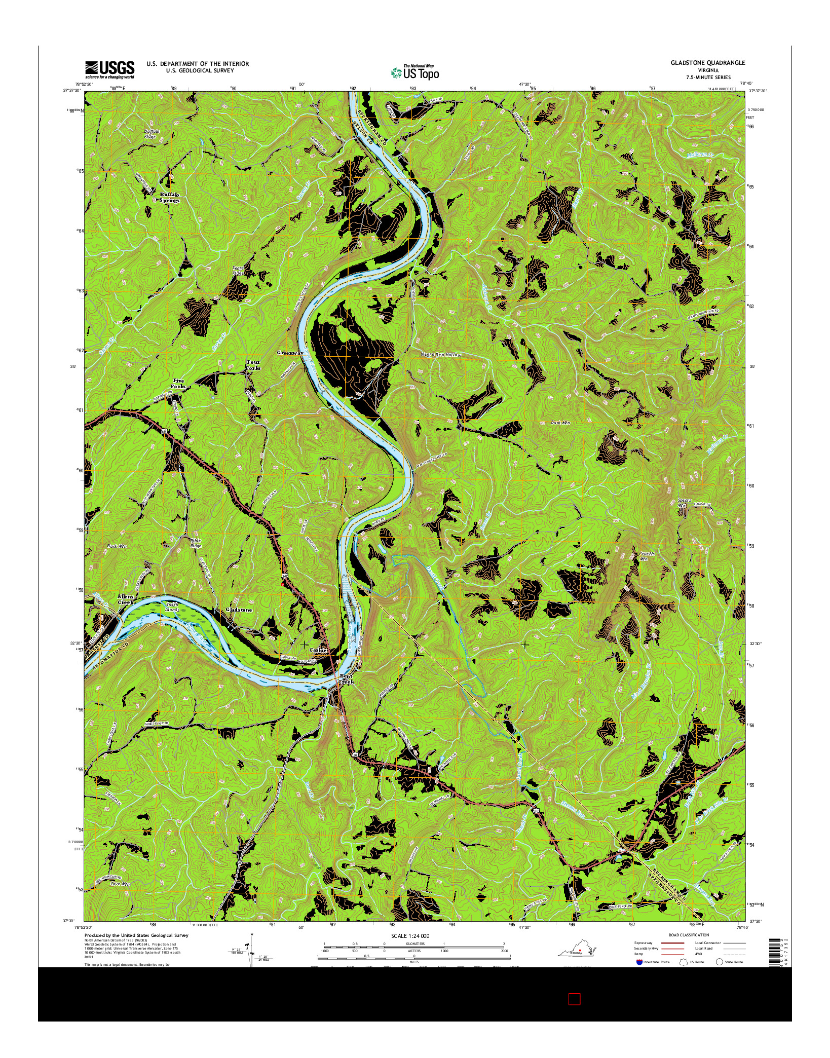 USGS US TOPO 7.5-MINUTE MAP FOR GLADSTONE, VA 2016