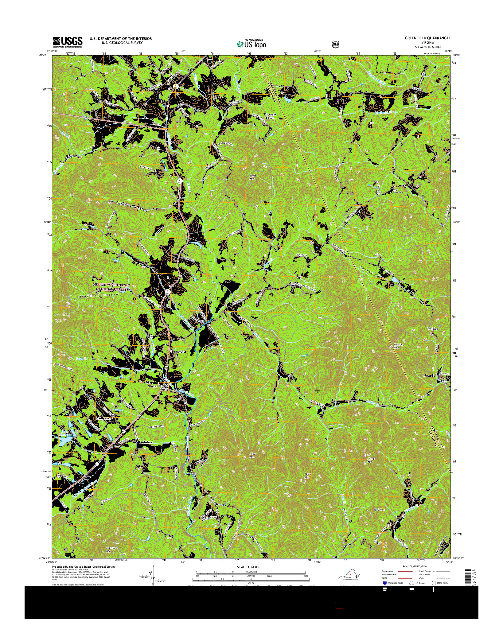 USGS US TOPO 7.5-MINUTE MAP FOR GREENFIELD, VA 2016