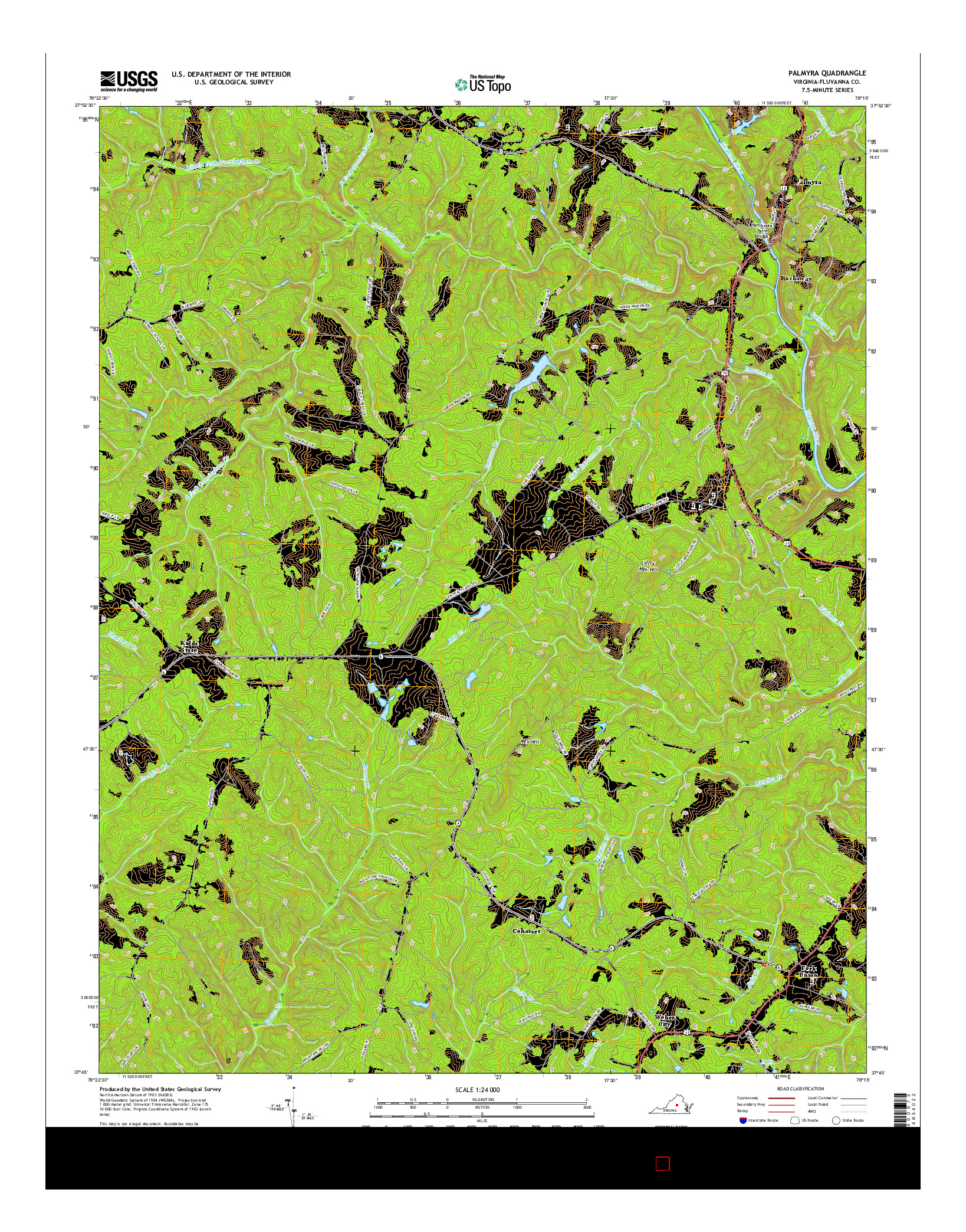 USGS US TOPO 7.5-MINUTE MAP FOR PALMYRA, VA 2016