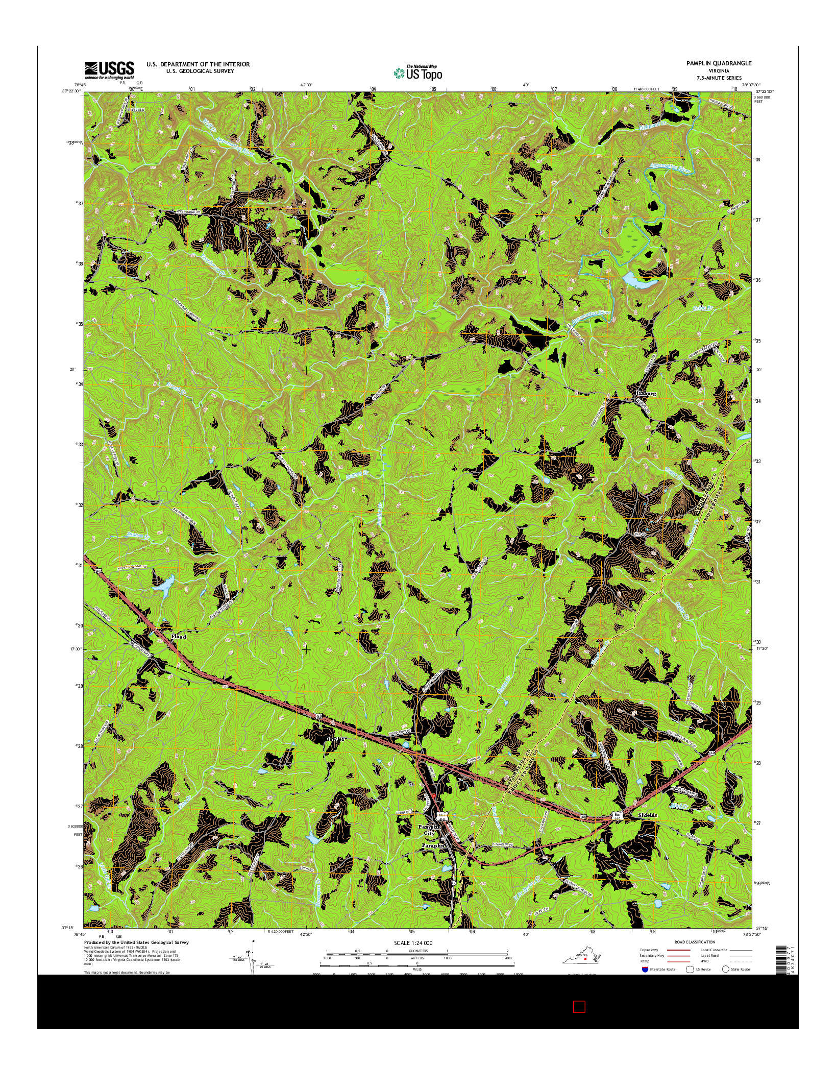 USGS US TOPO 7.5-MINUTE MAP FOR PAMPLIN, VA 2016