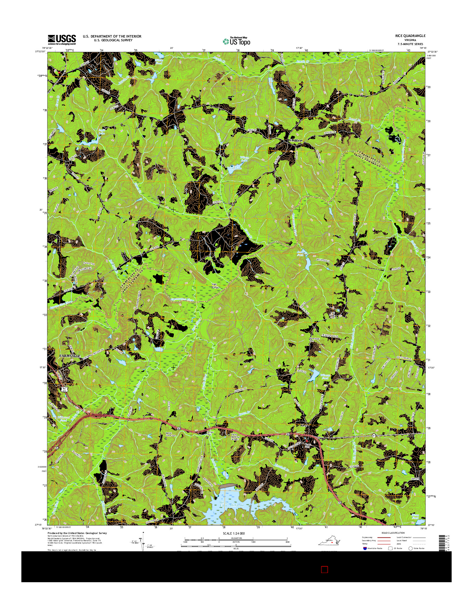 USGS US TOPO 7.5-MINUTE MAP FOR RICE, VA 2016