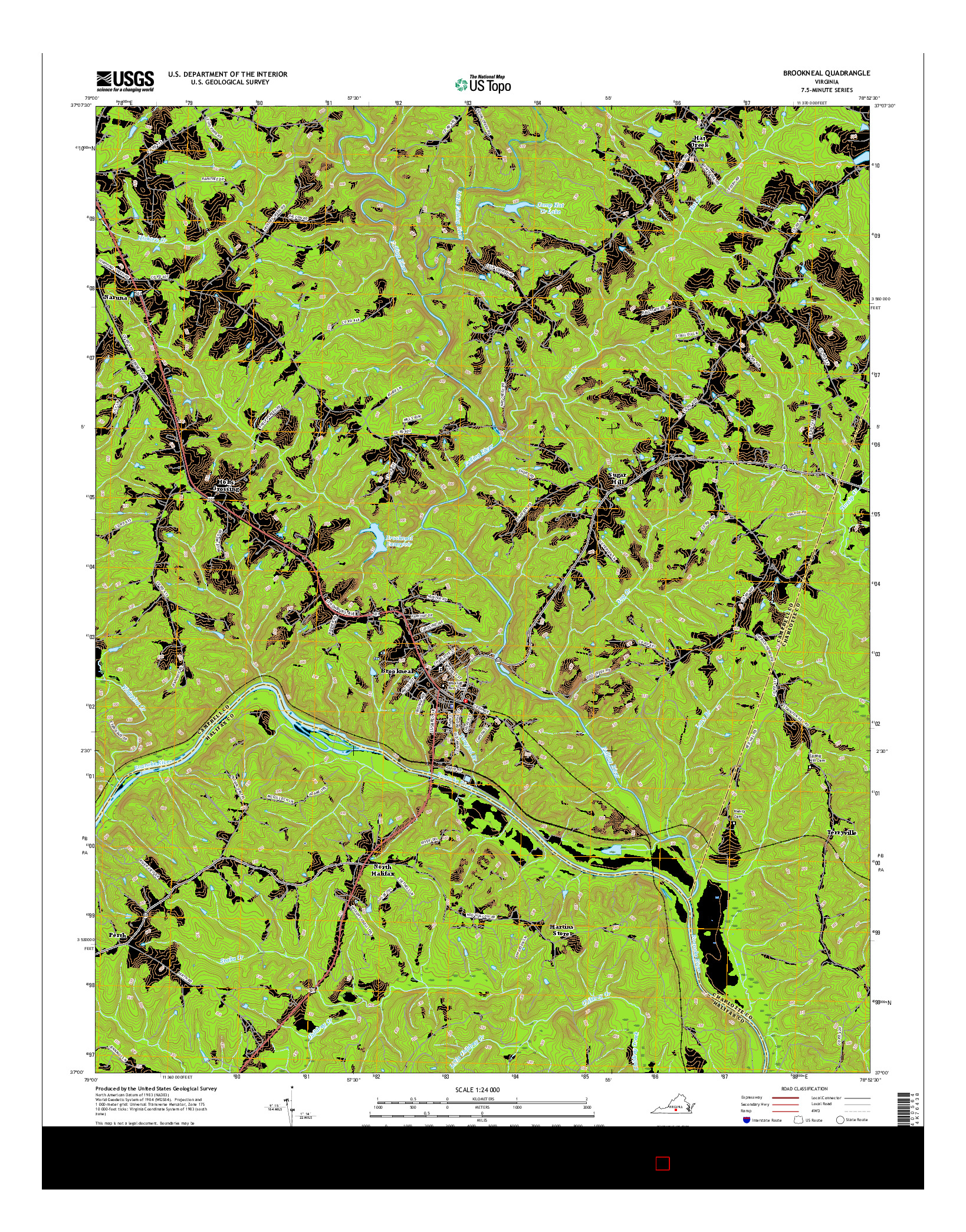 USGS US TOPO 7.5-MINUTE MAP FOR BROOKNEAL, VA 2016