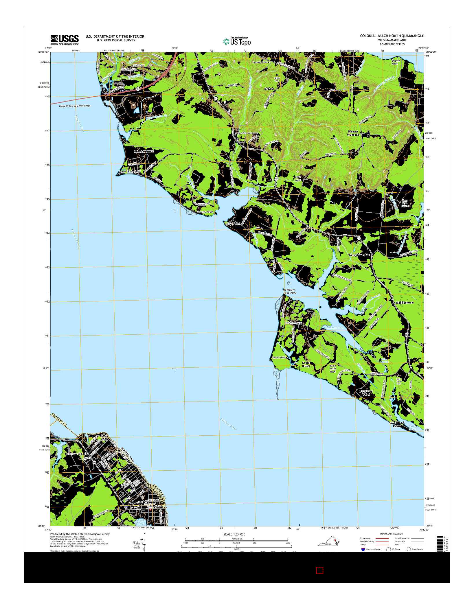 USGS US TOPO 7.5-MINUTE MAP FOR COLONIAL BEACH NORTH, VA-MD 2016