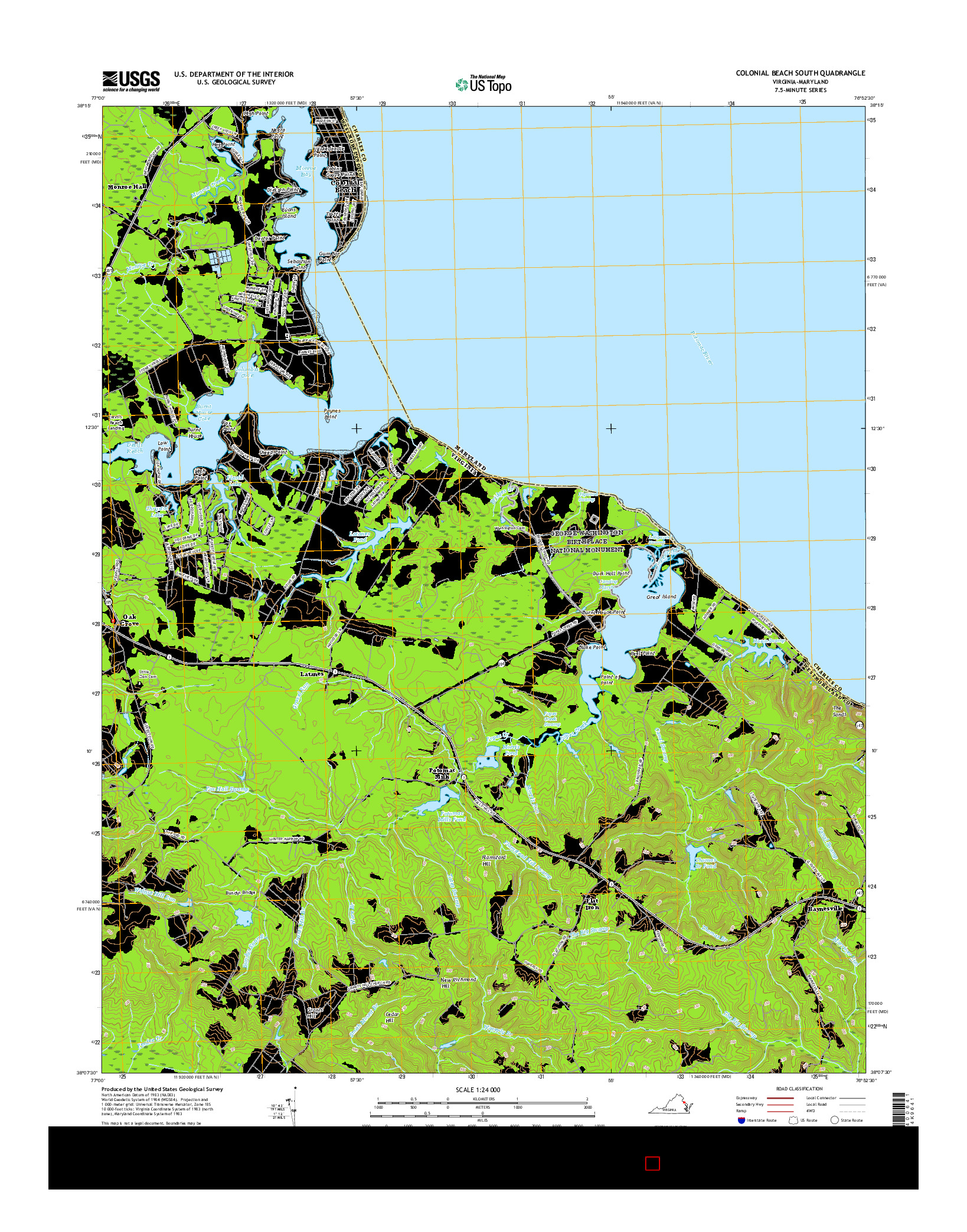 USGS US TOPO 7.5-MINUTE MAP FOR COLONIAL BEACH SOUTH, VA-MD 2016