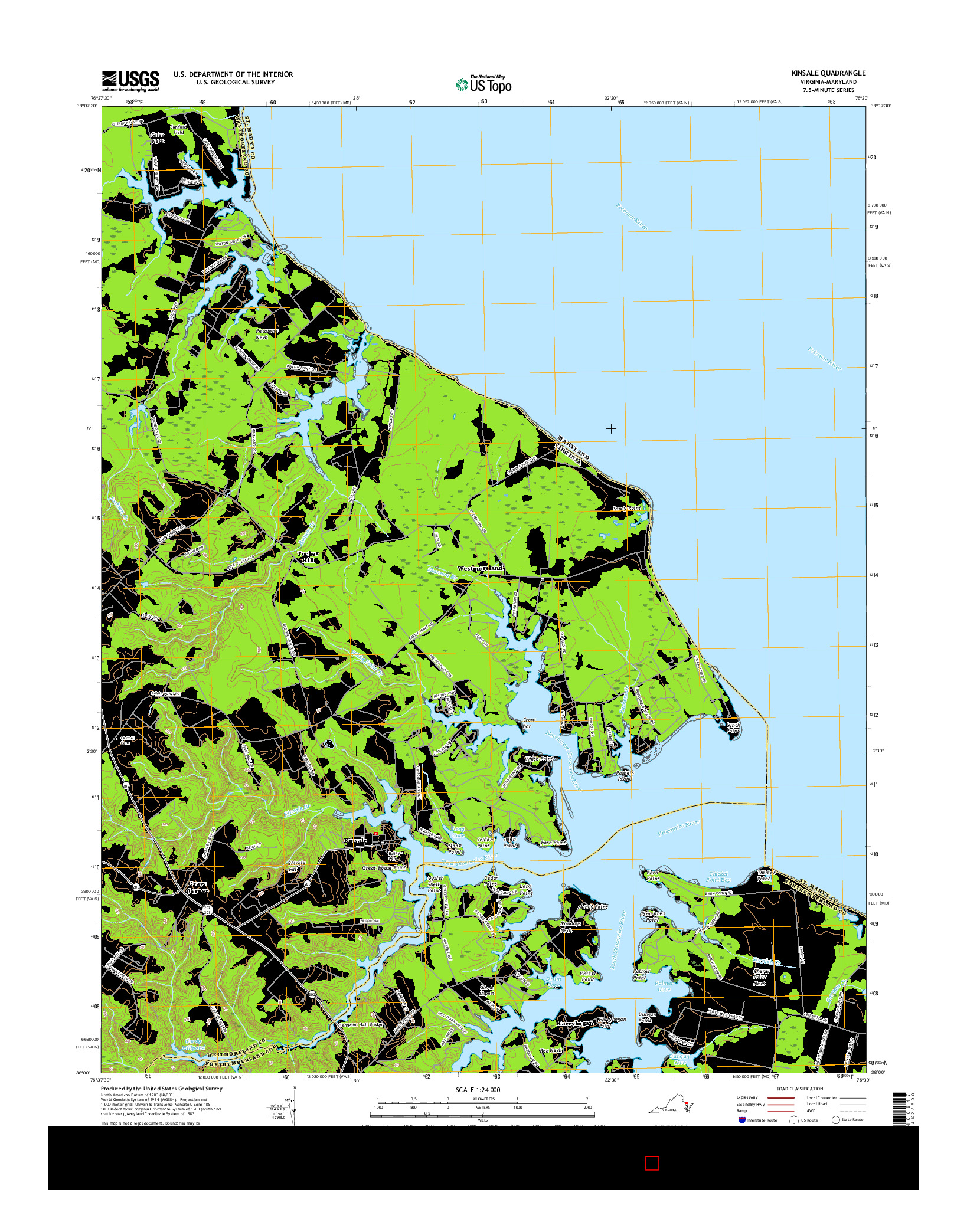 USGS US TOPO 7.5-MINUTE MAP FOR KINSALE, VA-MD 2016
