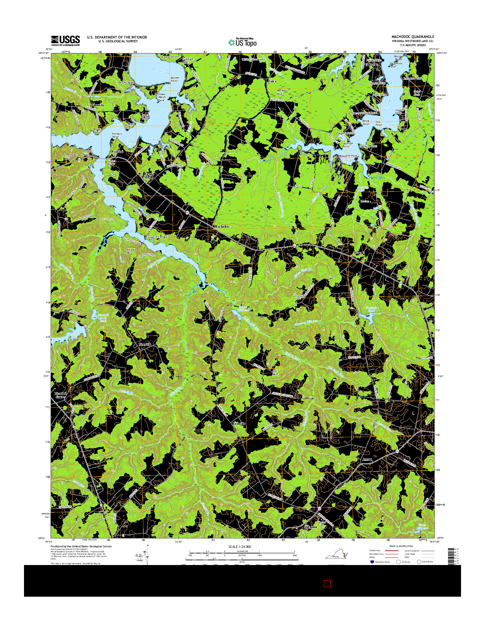 USGS US TOPO 7.5-MINUTE MAP FOR MACHODOC, VA 2016