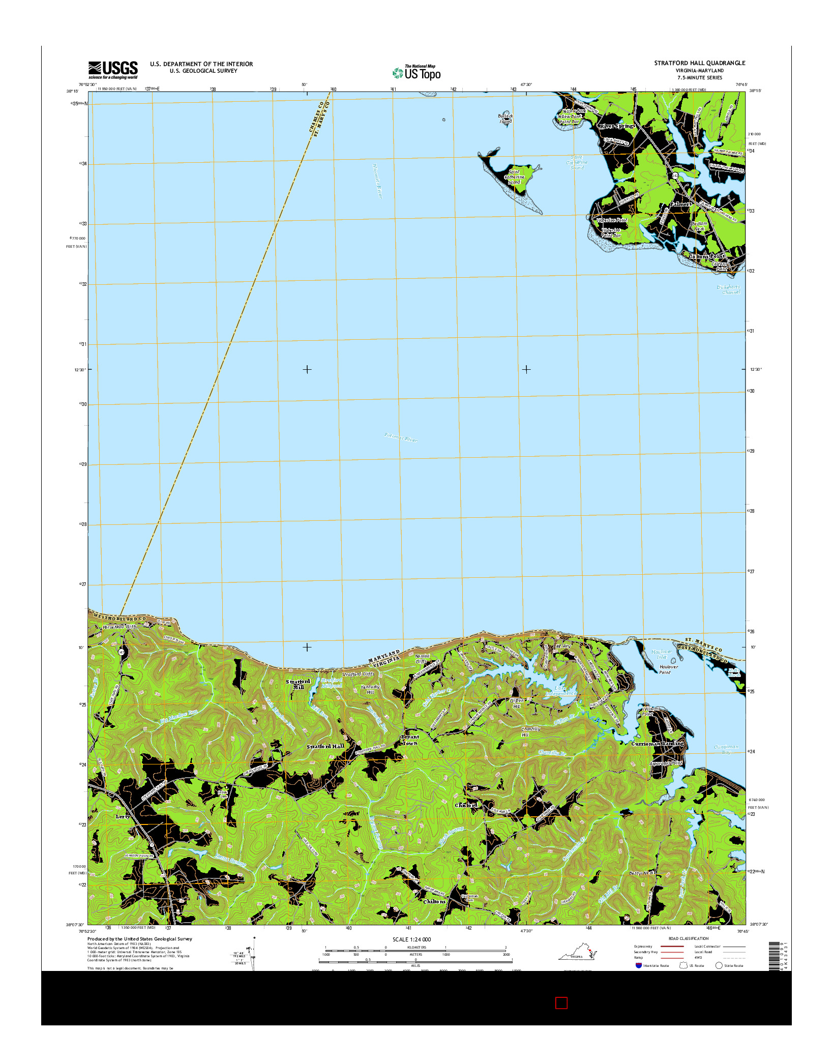 USGS US TOPO 7.5-MINUTE MAP FOR STRATFORD HALL, VA-MD 2016