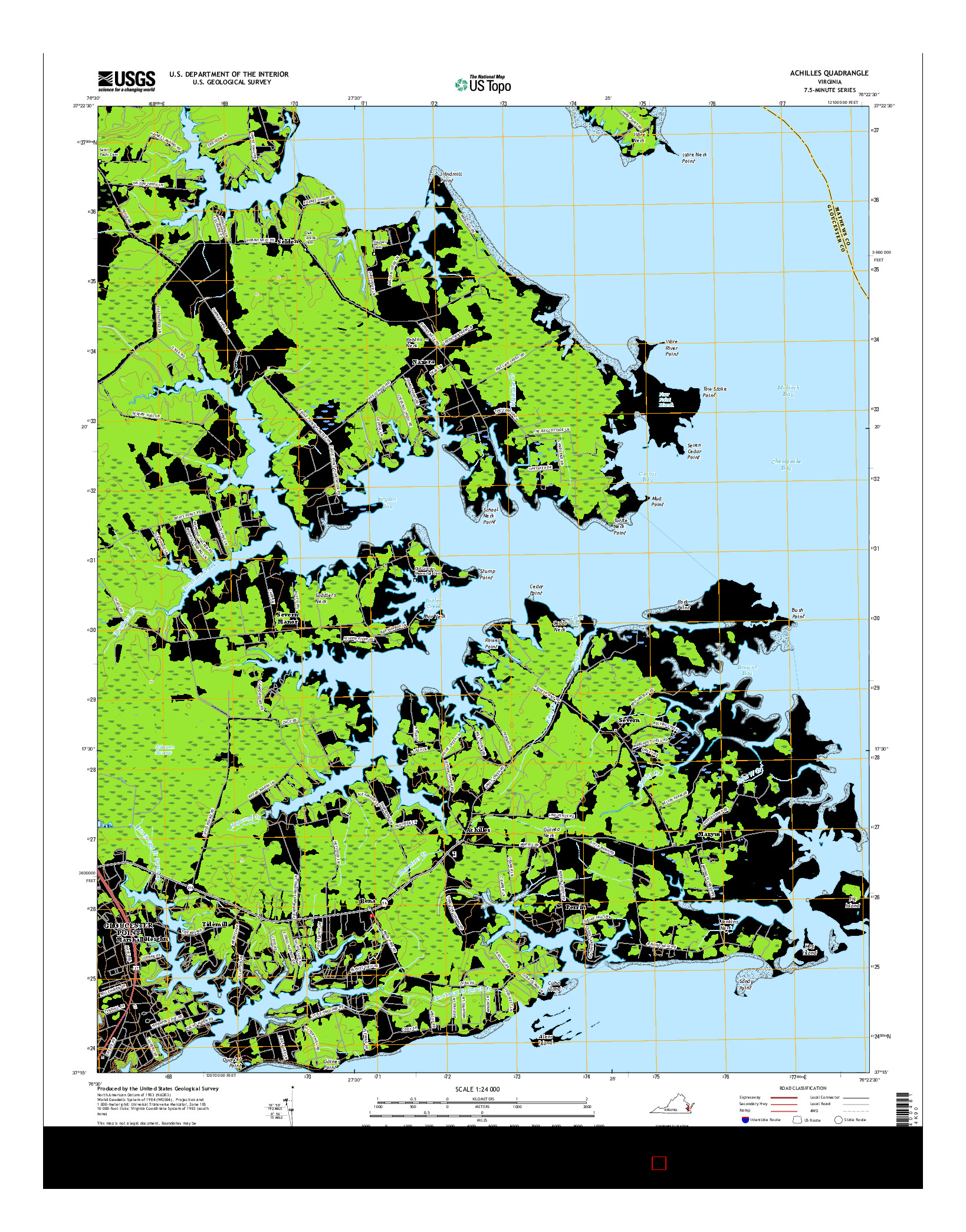 USGS US TOPO 7.5-MINUTE MAP FOR ACHILLES, VA 2016