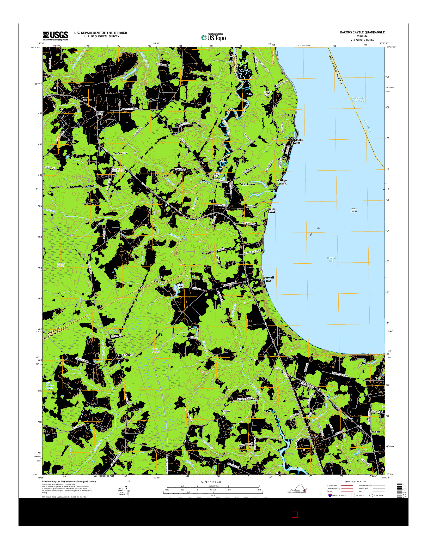 USGS US TOPO 7.5-MINUTE MAP FOR BACONS CASTLE, VA 2016