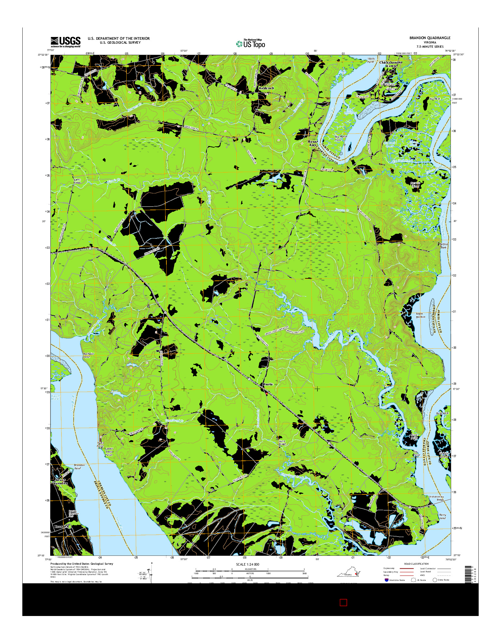 USGS US TOPO 7.5-MINUTE MAP FOR BRANDON, VA 2016