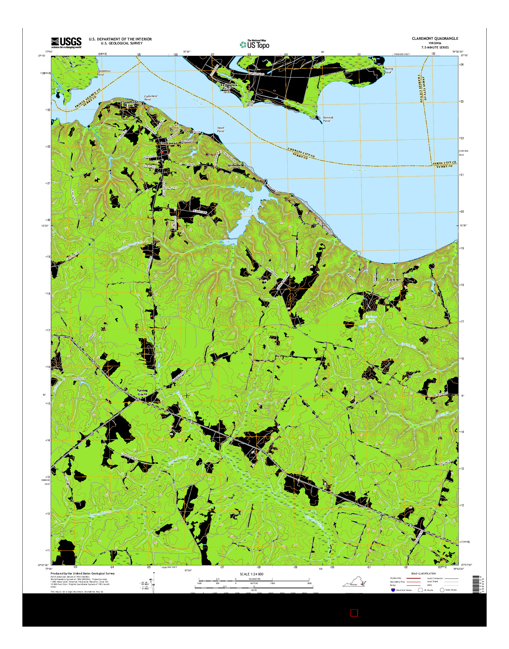 USGS US TOPO 7.5-MINUTE MAP FOR CLAREMONT, VA 2016