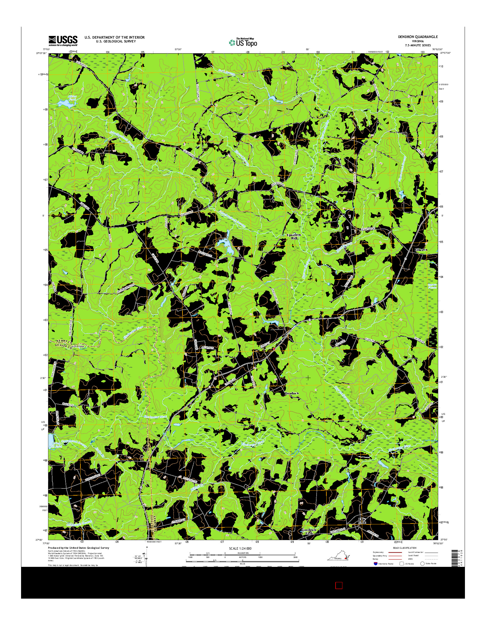 USGS US TOPO 7.5-MINUTE MAP FOR DENDRON, VA 2016