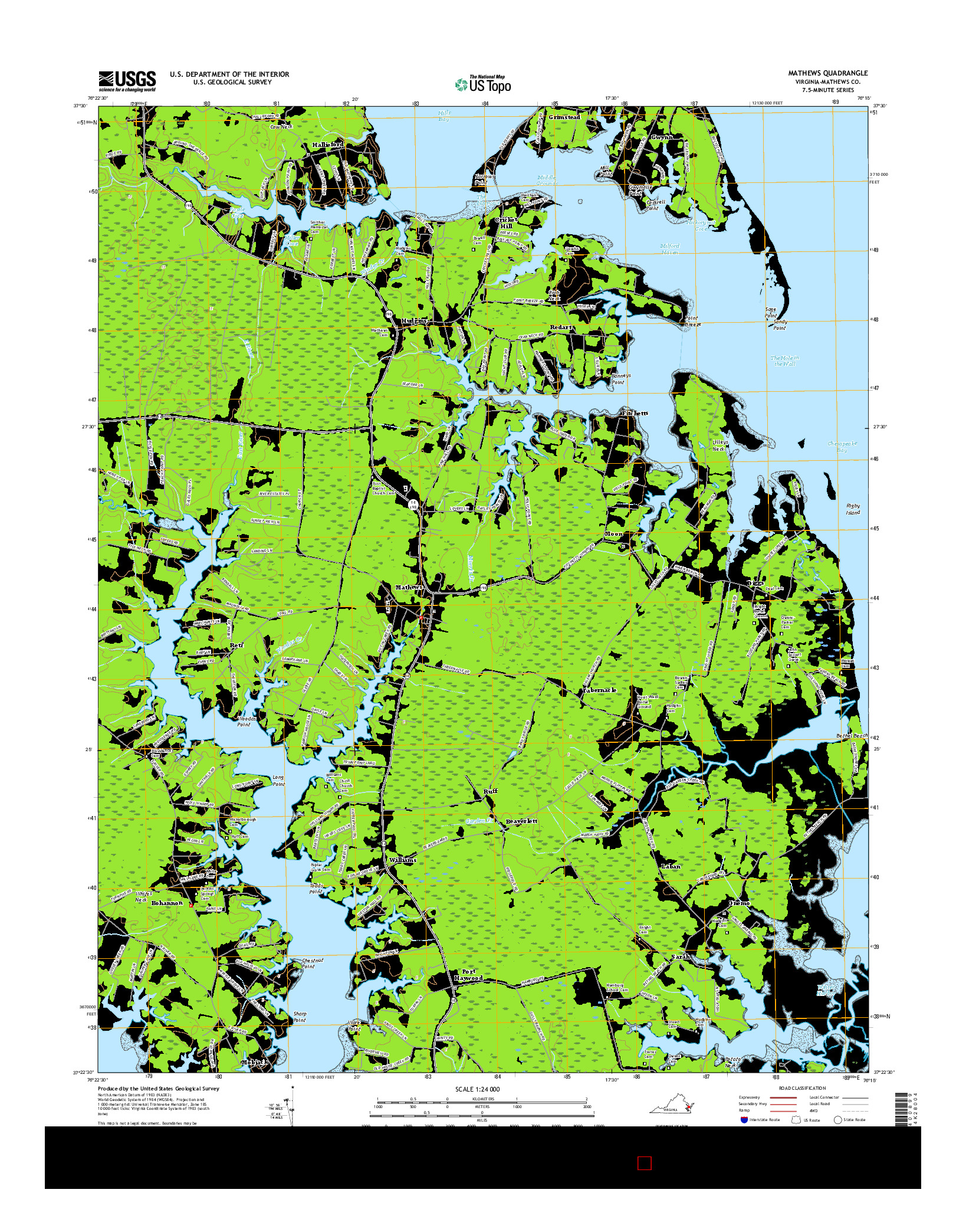 USGS US TOPO 7.5-MINUTE MAP FOR MATHEWS, VA 2016