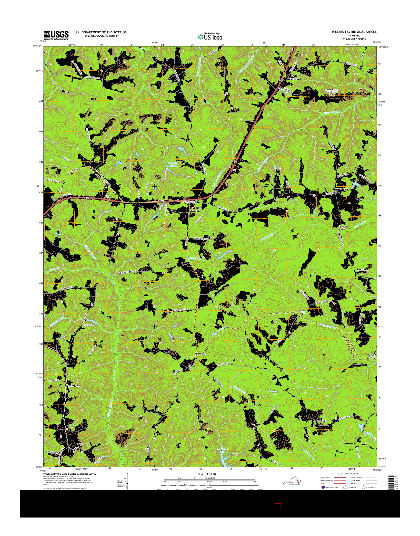 USGS US TOPO 7.5-MINUTE MAP FOR MILLERS TAVERN, VA 2016