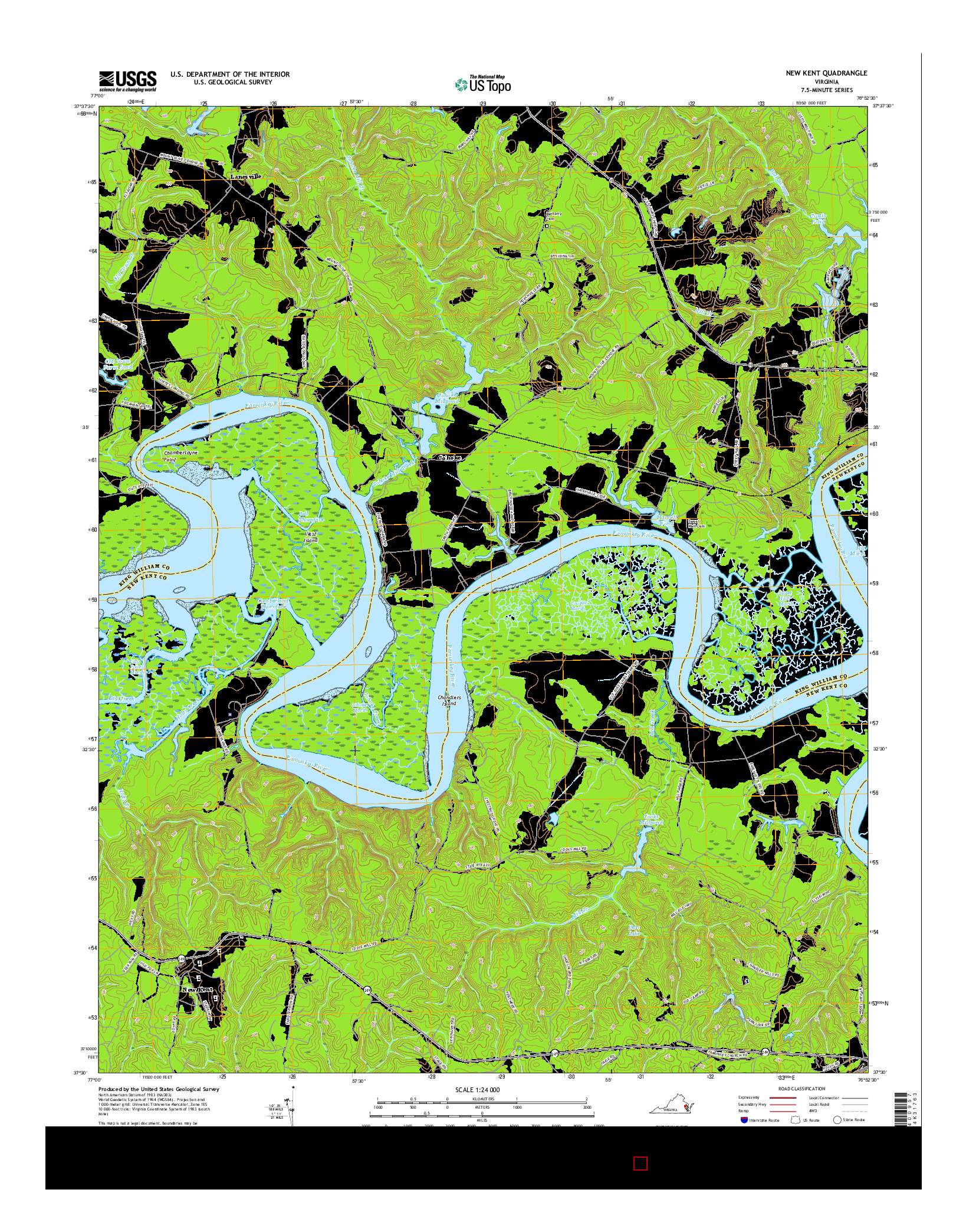 USGS US TOPO 7.5-MINUTE MAP FOR NEW KENT, VA 2016
