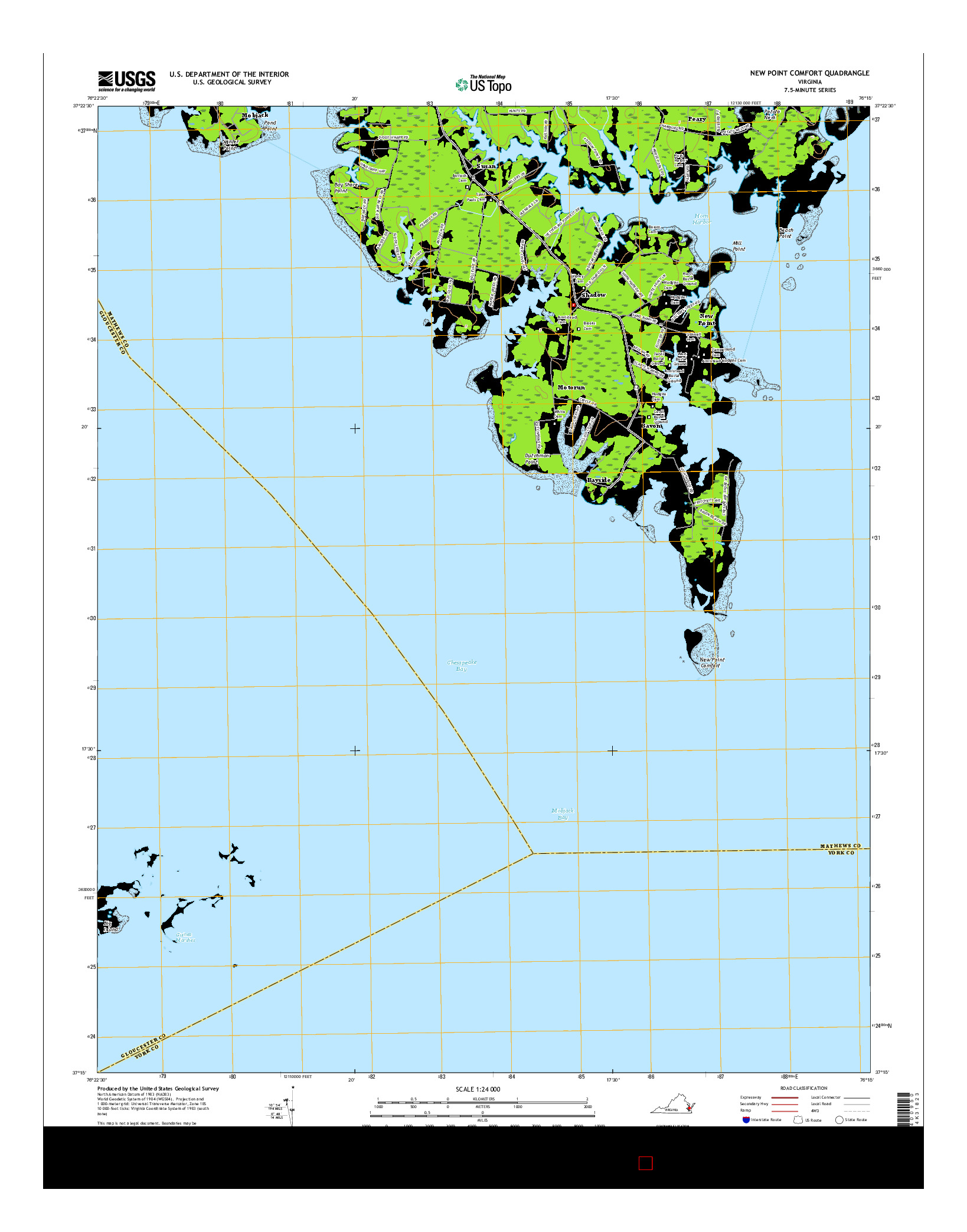 USGS US TOPO 7.5-MINUTE MAP FOR NEW POINT COMFORT, VA 2016