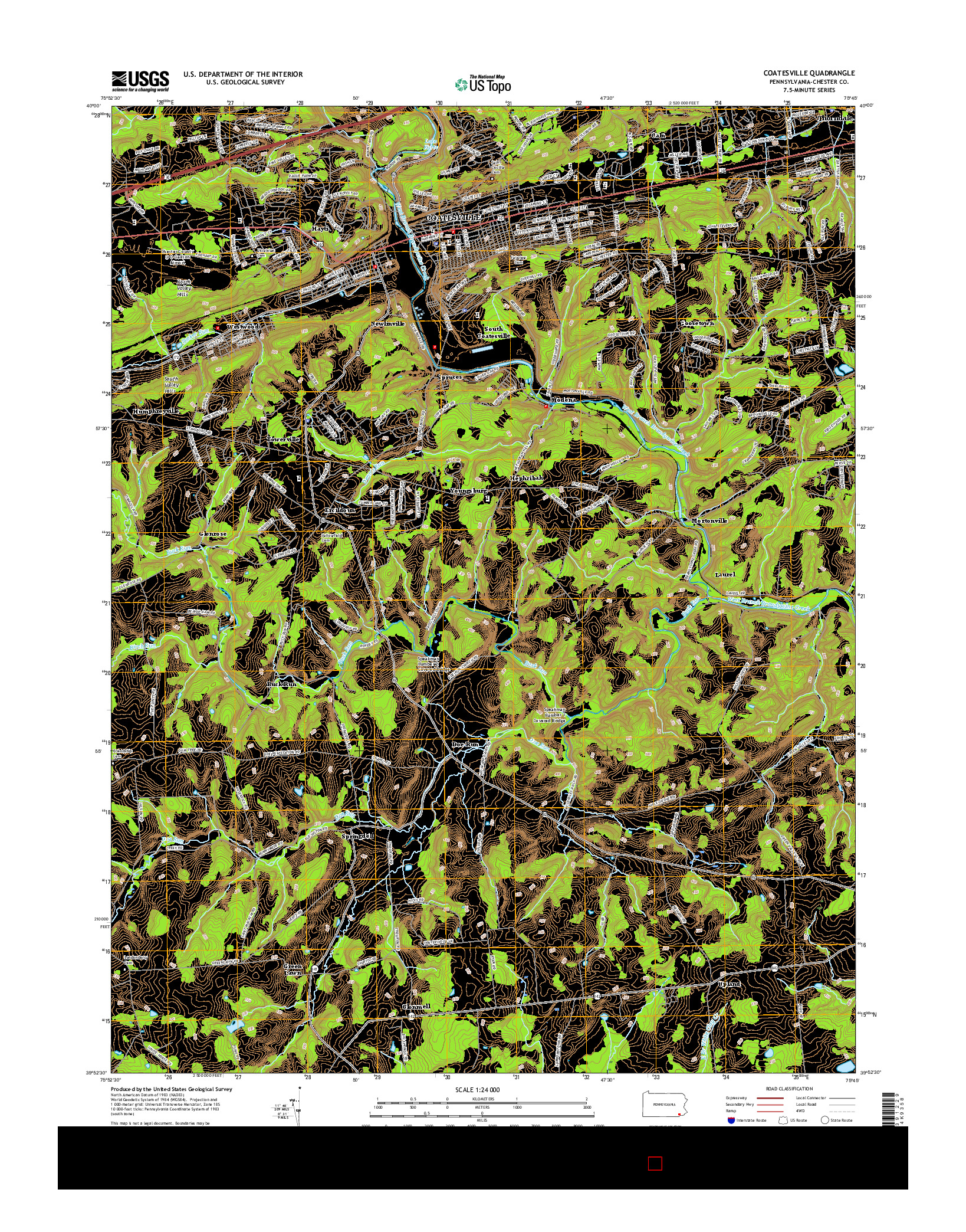 USGS US TOPO 7.5-MINUTE MAP FOR COATESVILLE, PA 2016