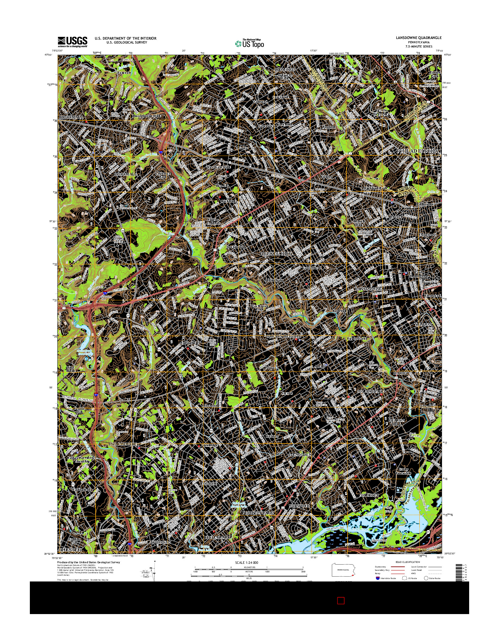 USGS US TOPO 7.5-MINUTE MAP FOR LANSDOWNE, PA 2016