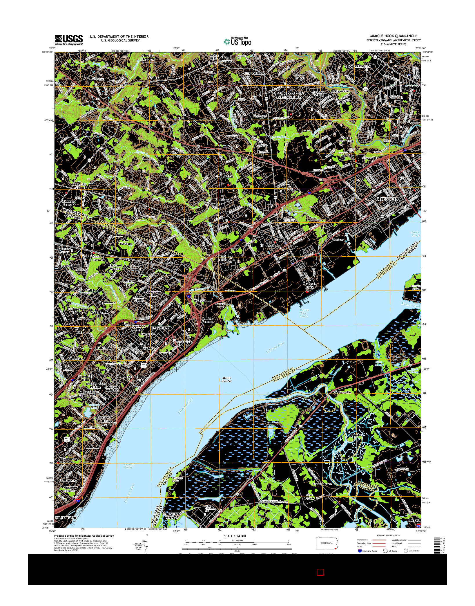 USGS US TOPO 7.5-MINUTE MAP FOR MARCUS HOOK, PA-DE-NJ 2016