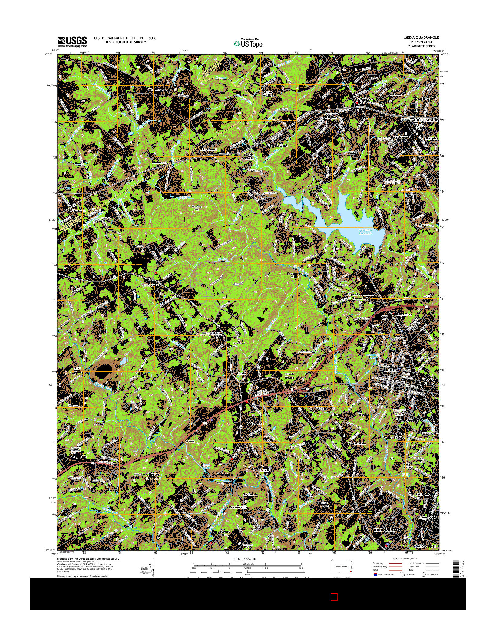 USGS US TOPO 7.5-MINUTE MAP FOR MEDIA, PA 2016