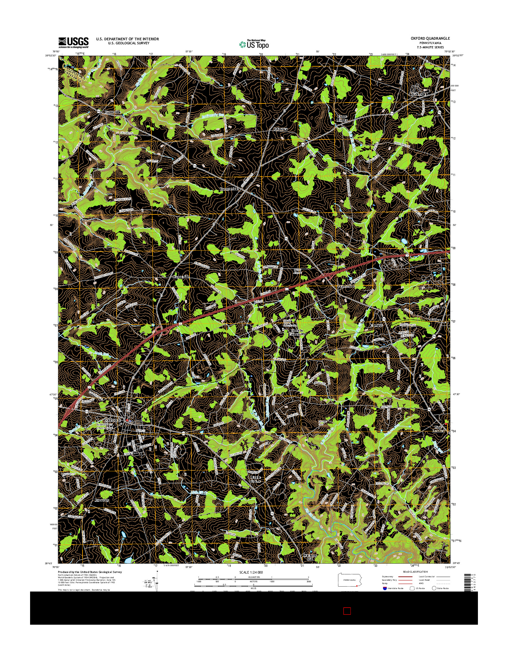 USGS US TOPO 7.5-MINUTE MAP FOR OXFORD, PA 2016