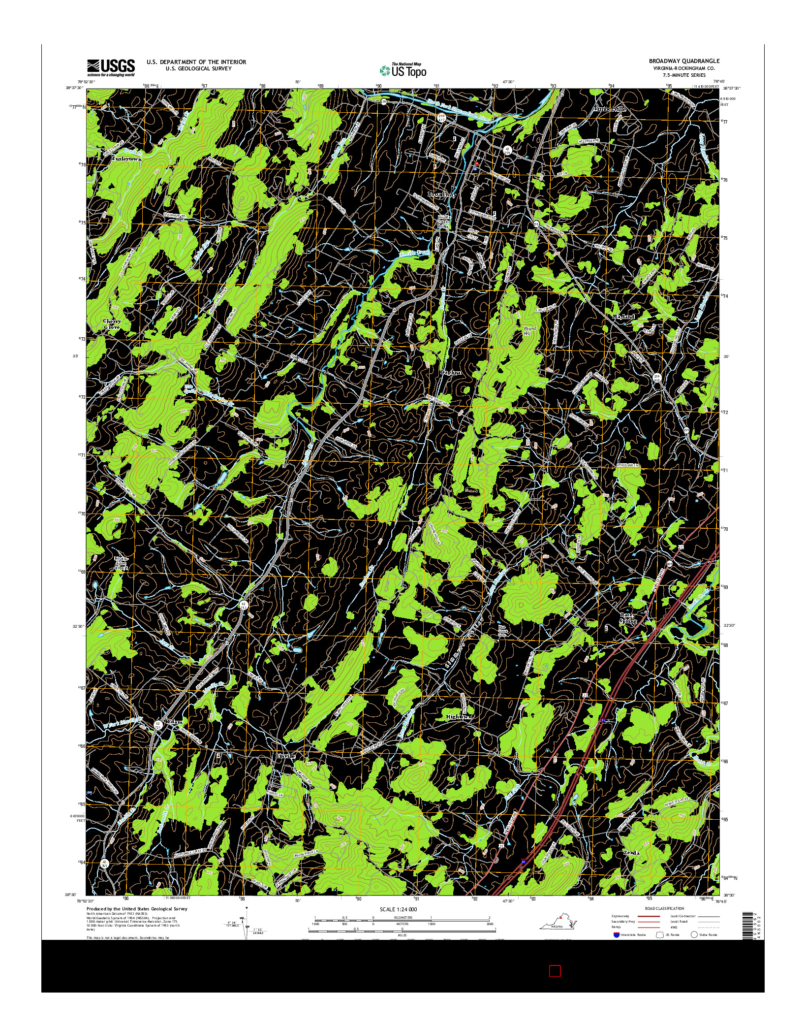 USGS US TOPO 7.5-MINUTE MAP FOR BROADWAY, VA 2016