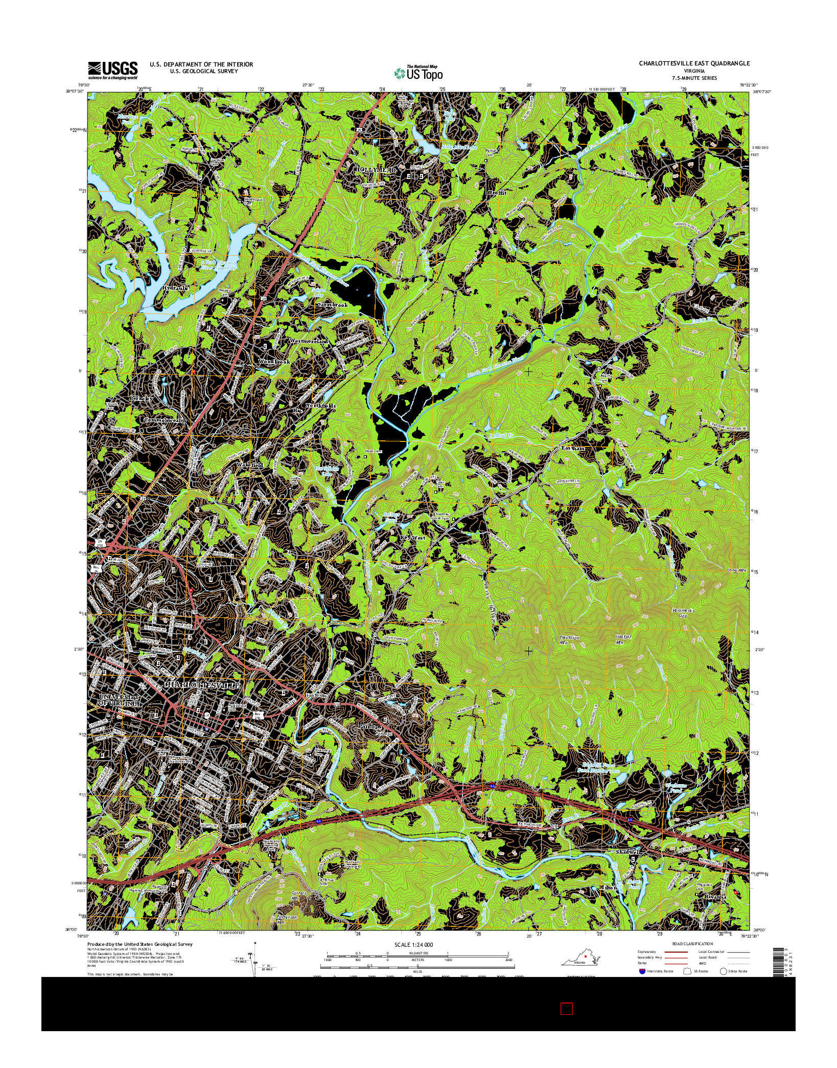 USGS US TOPO 7.5-MINUTE MAP FOR CHARLOTTESVILLE EAST, VA 2016