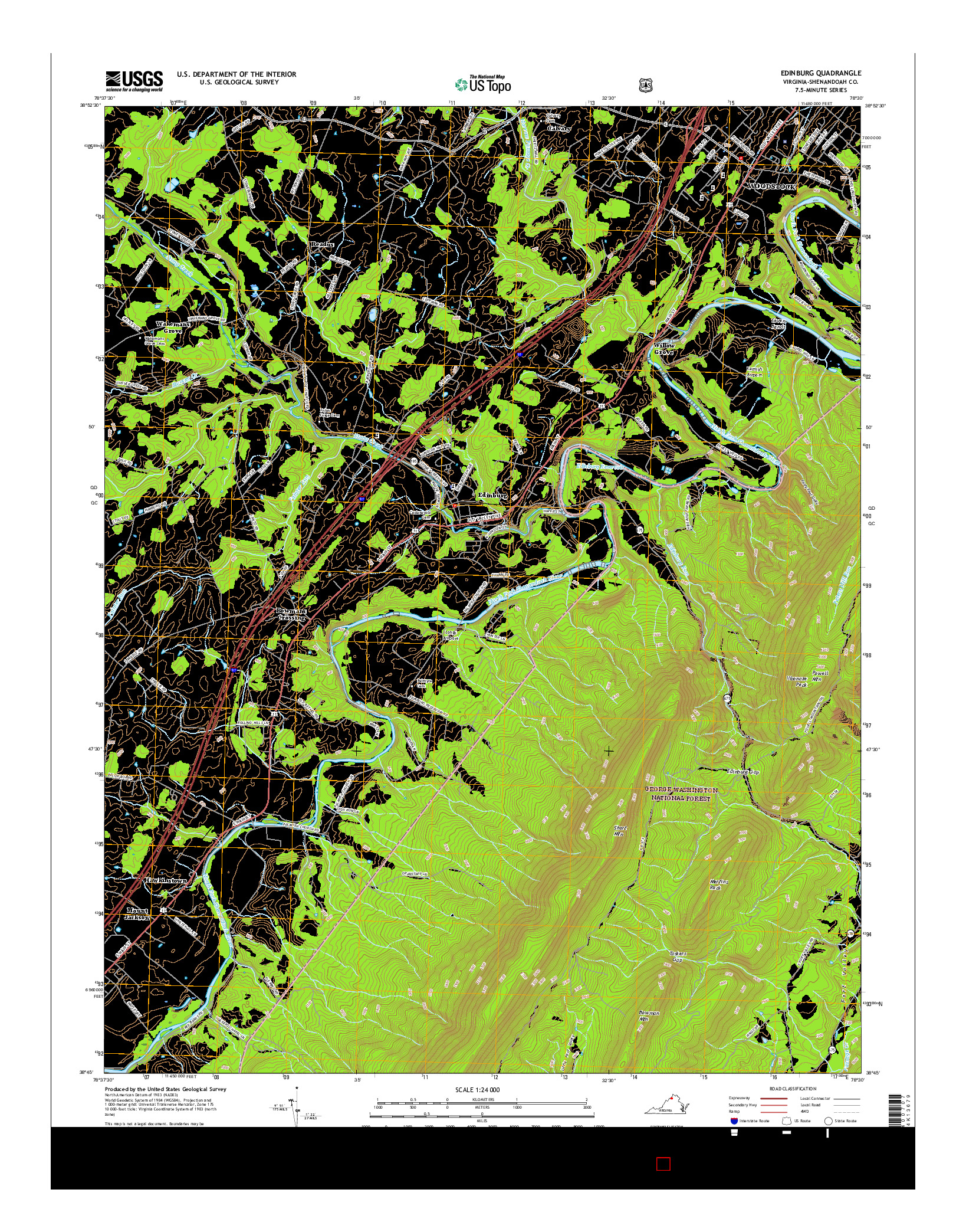 USGS US TOPO 7.5-MINUTE MAP FOR EDINBURG, VA 2016