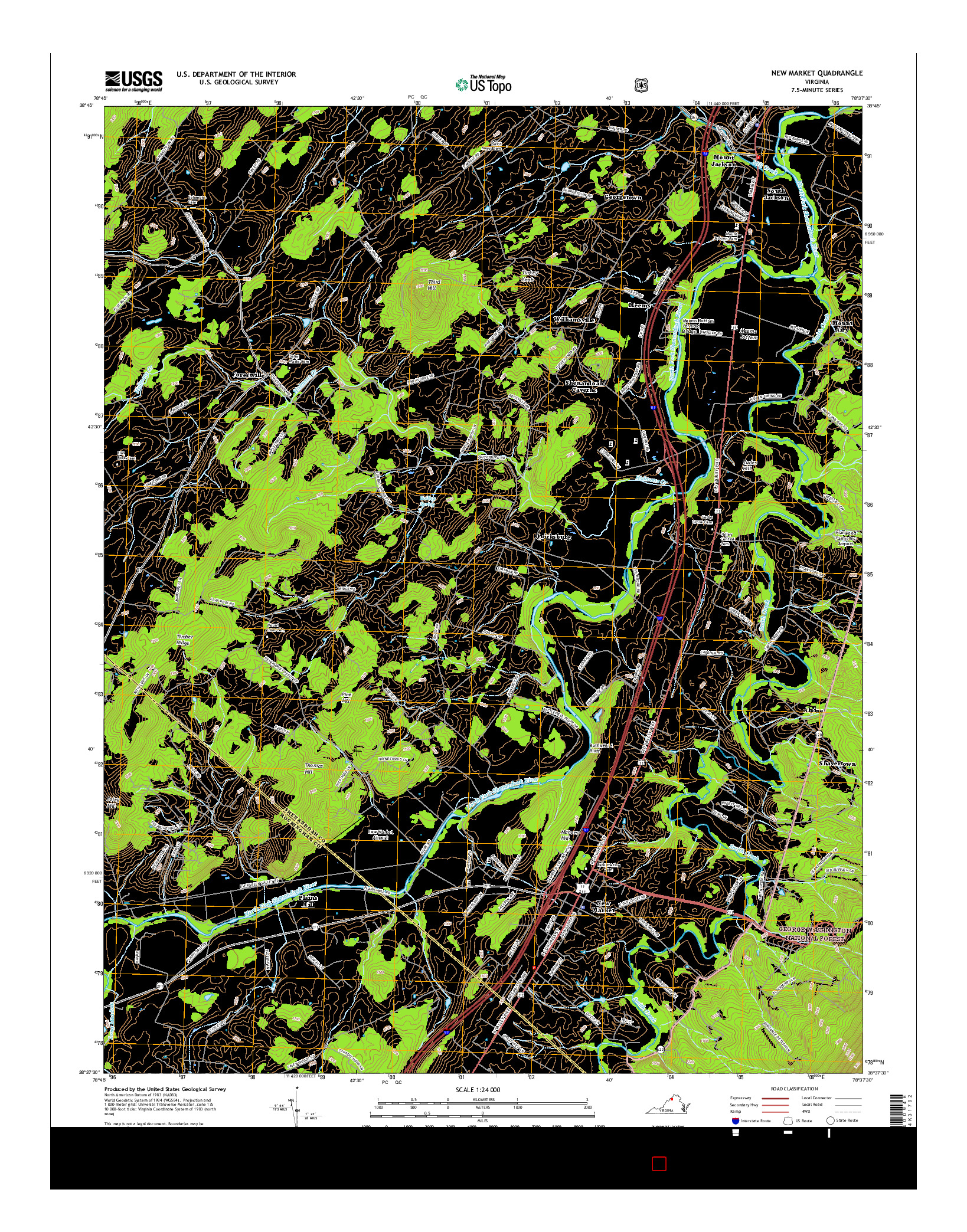 USGS US TOPO 7.5-MINUTE MAP FOR NEW MARKET, VA 2016