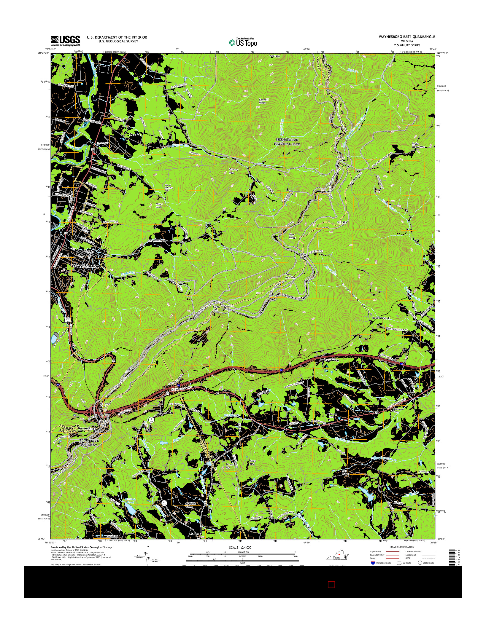 USGS US TOPO 7.5-MINUTE MAP FOR WAYNESBORO EAST, VA 2016