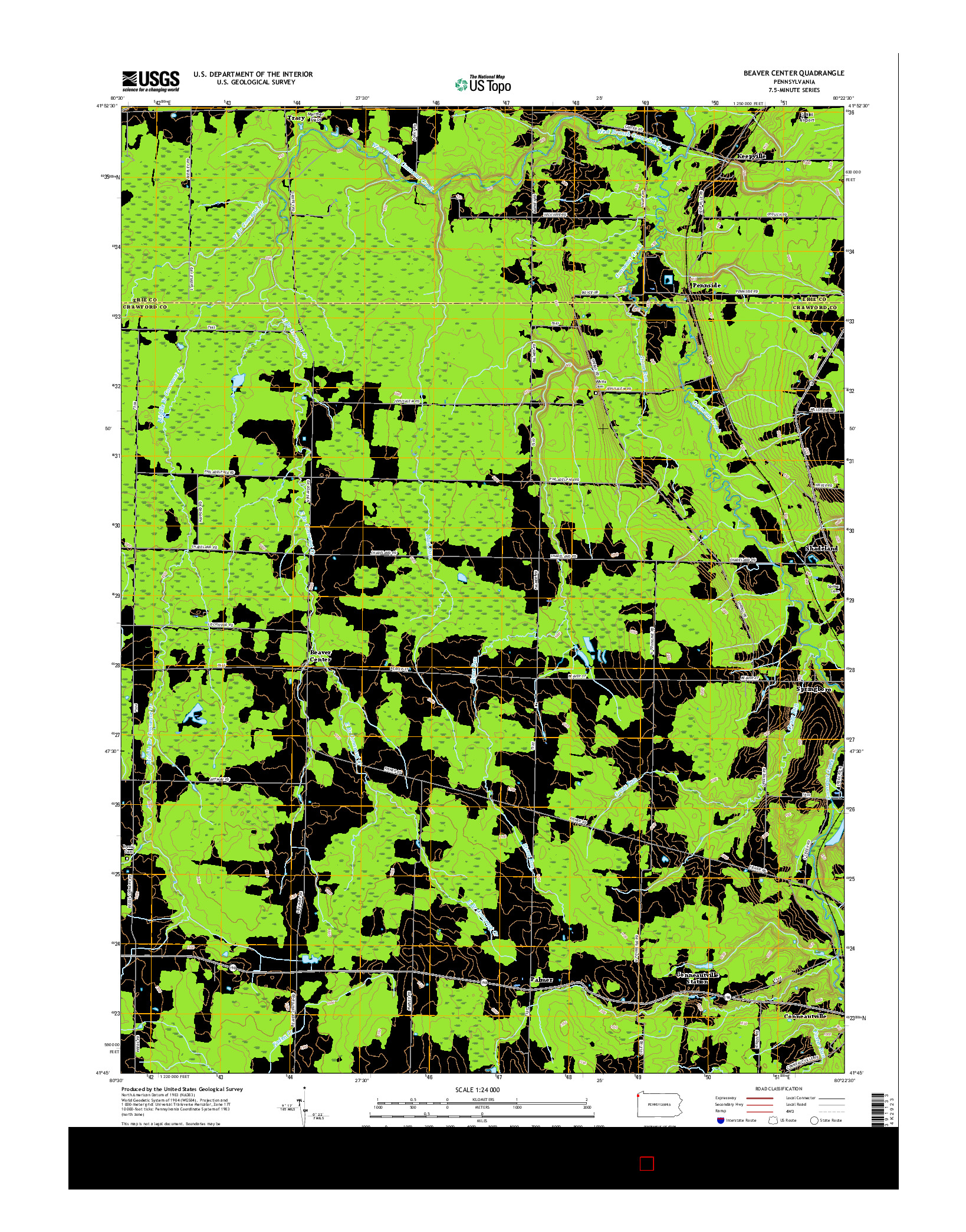 USGS US TOPO 7.5-MINUTE MAP FOR BEAVER CENTER, PA 2016