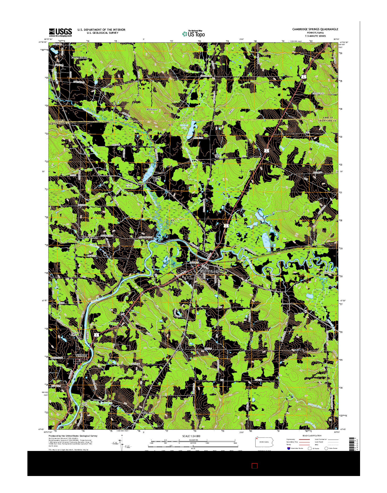 USGS US TOPO 7.5-MINUTE MAP FOR CAMBRIDGE SPRINGS, PA 2016