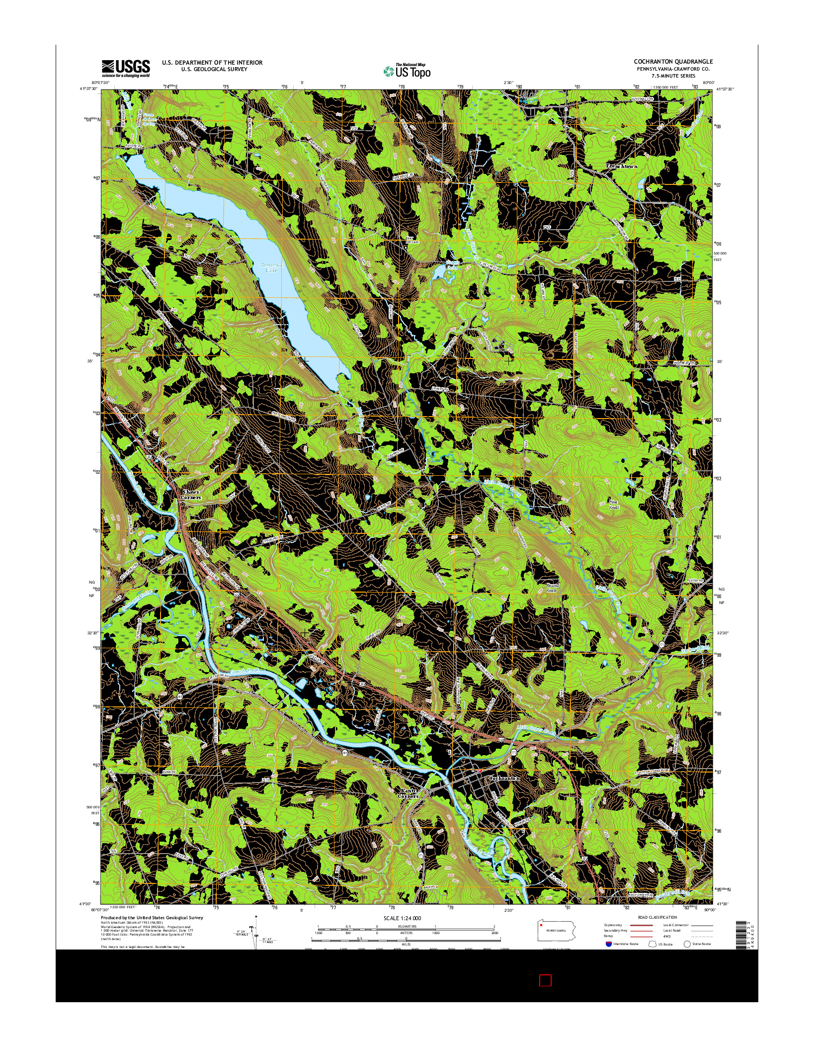 USGS US TOPO 7.5-MINUTE MAP FOR COCHRANTON, PA 2016