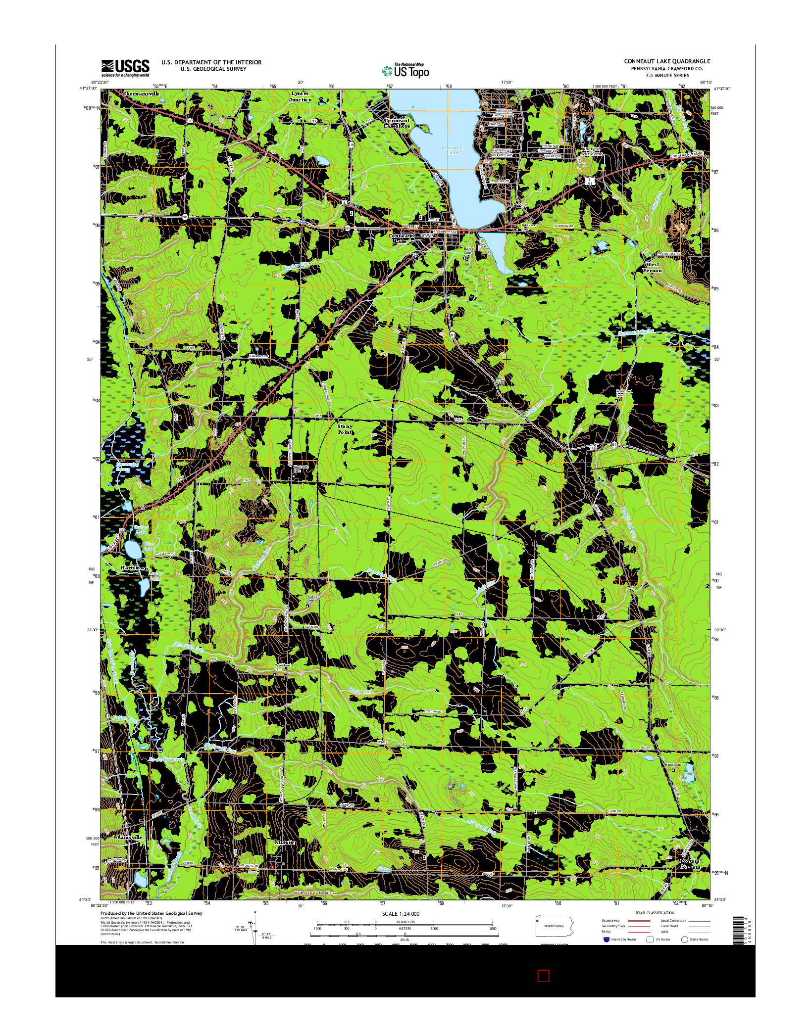 USGS US TOPO 7.5-MINUTE MAP FOR CONNEAUT LAKE, PA 2016