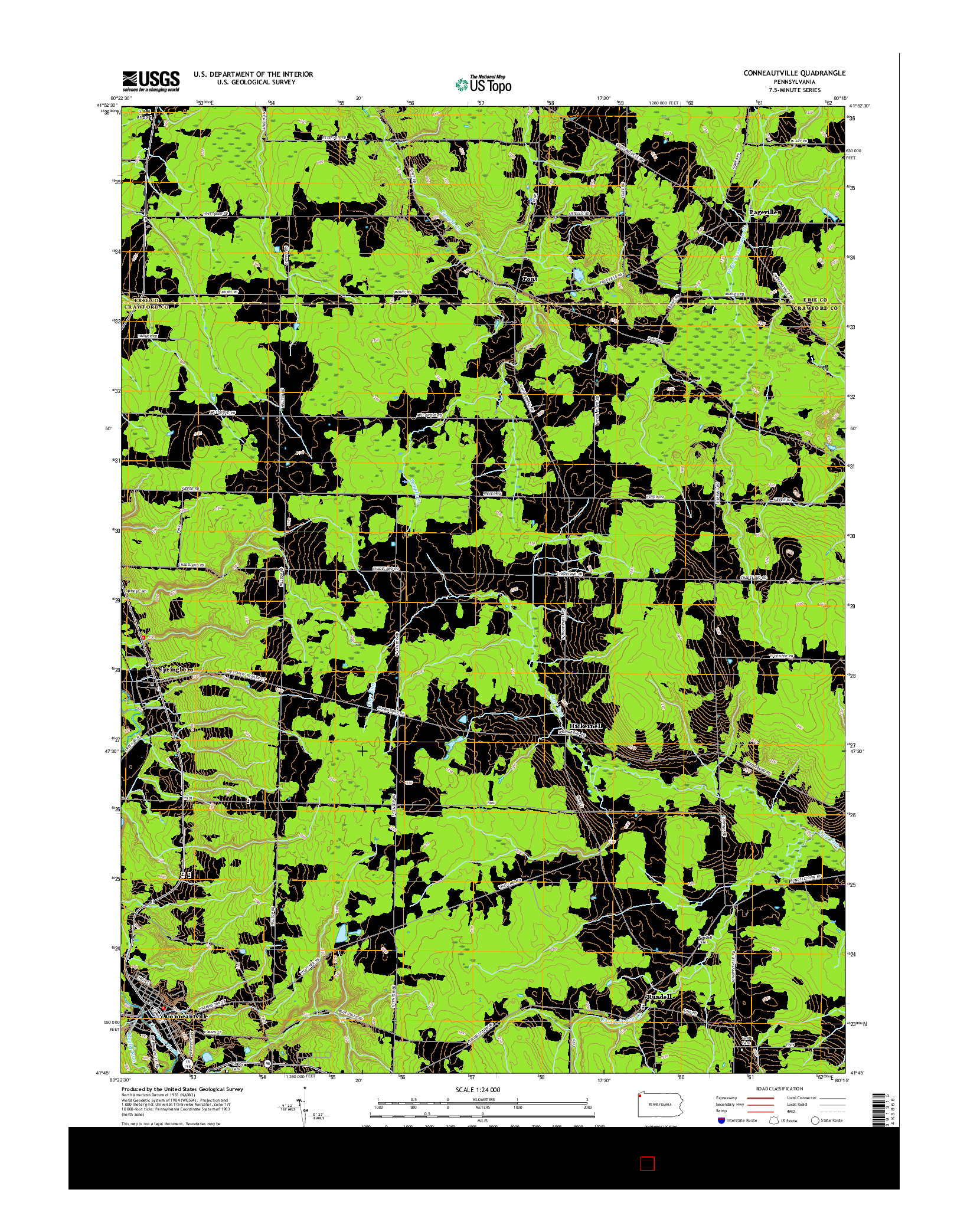 USGS US TOPO 7.5-MINUTE MAP FOR CONNEAUTVILLE, PA 2016