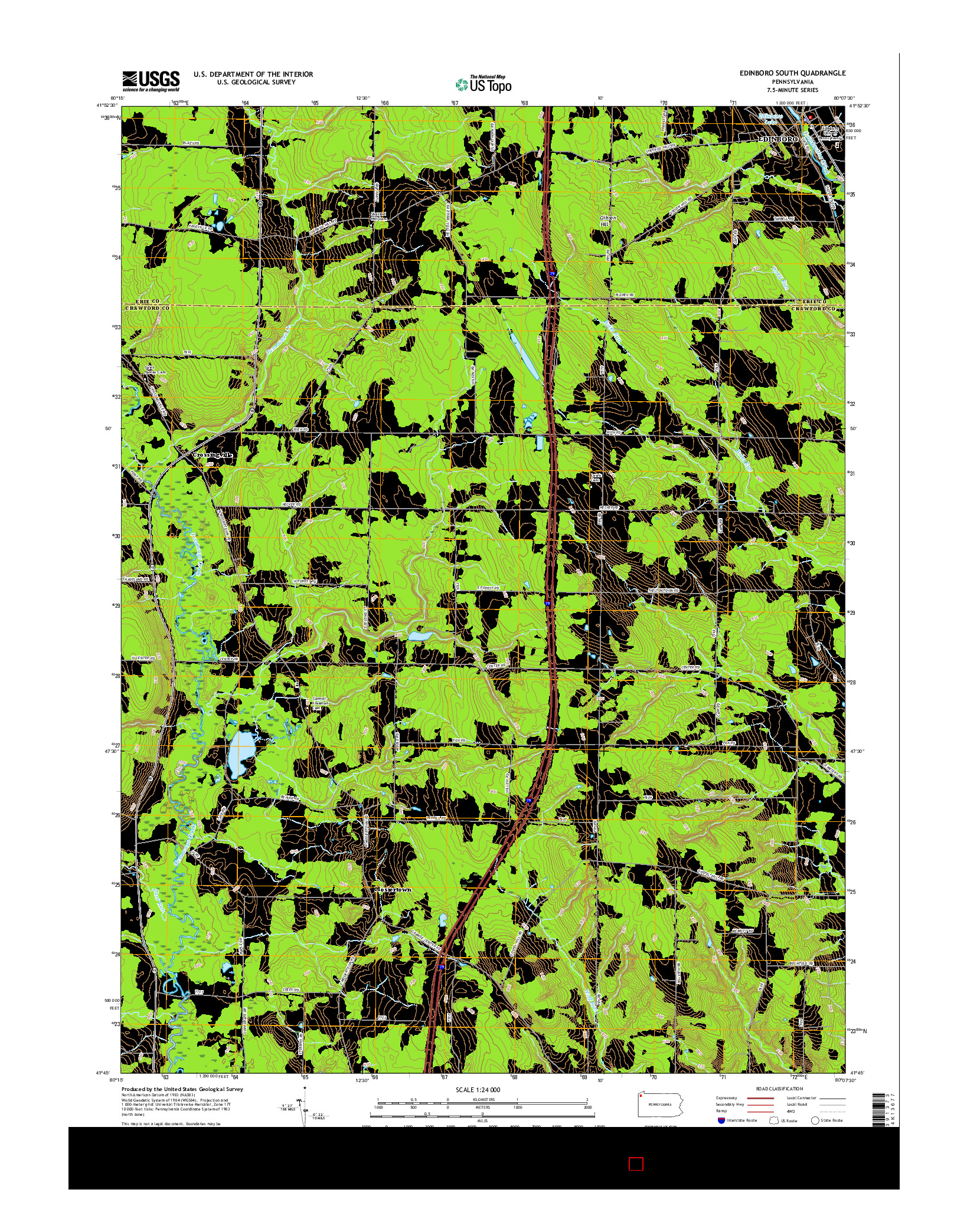 USGS US TOPO 7.5-MINUTE MAP FOR EDINBORO SOUTH, PA 2016