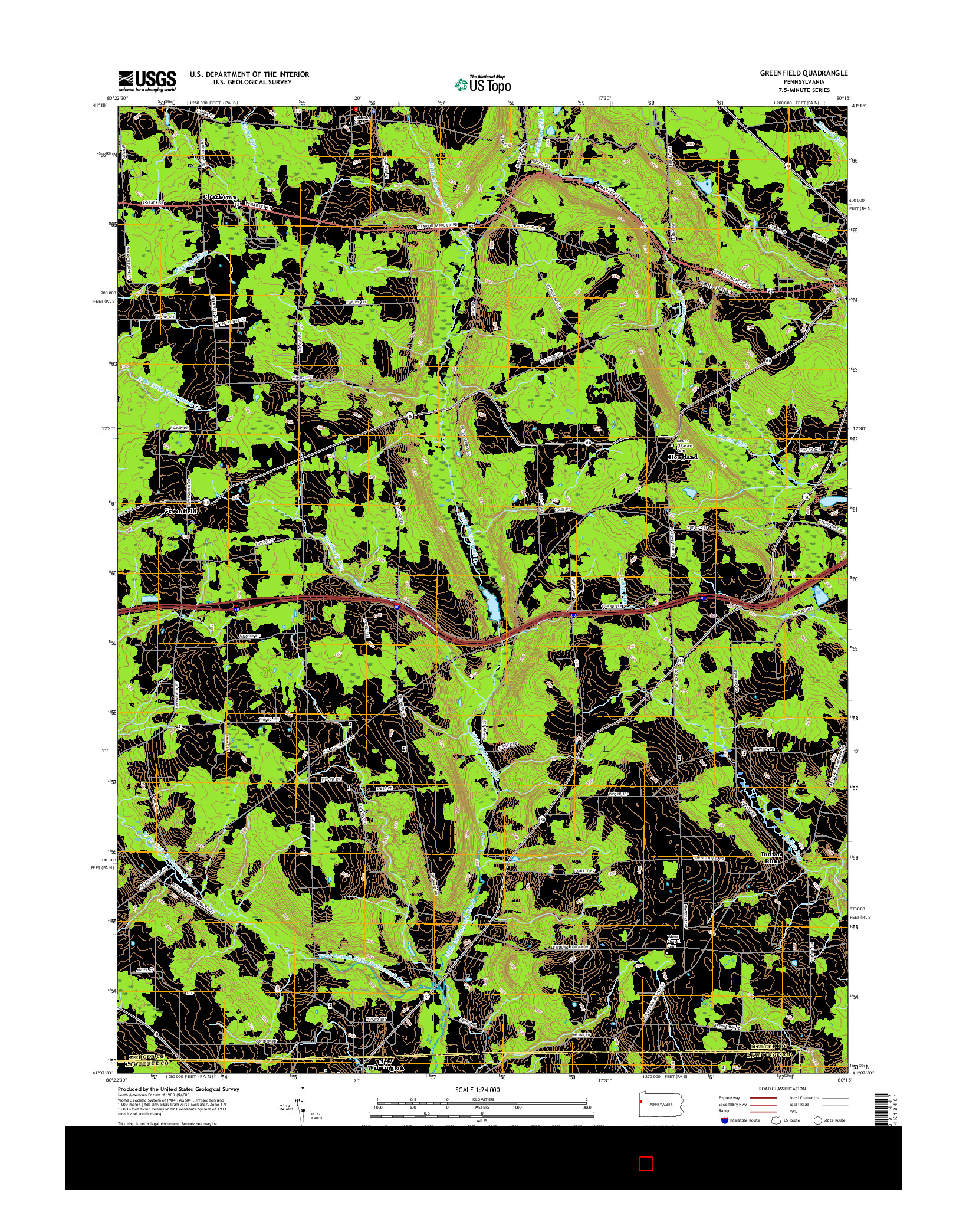 USGS US TOPO 7.5-MINUTE MAP FOR GREENFIELD, PA 2016