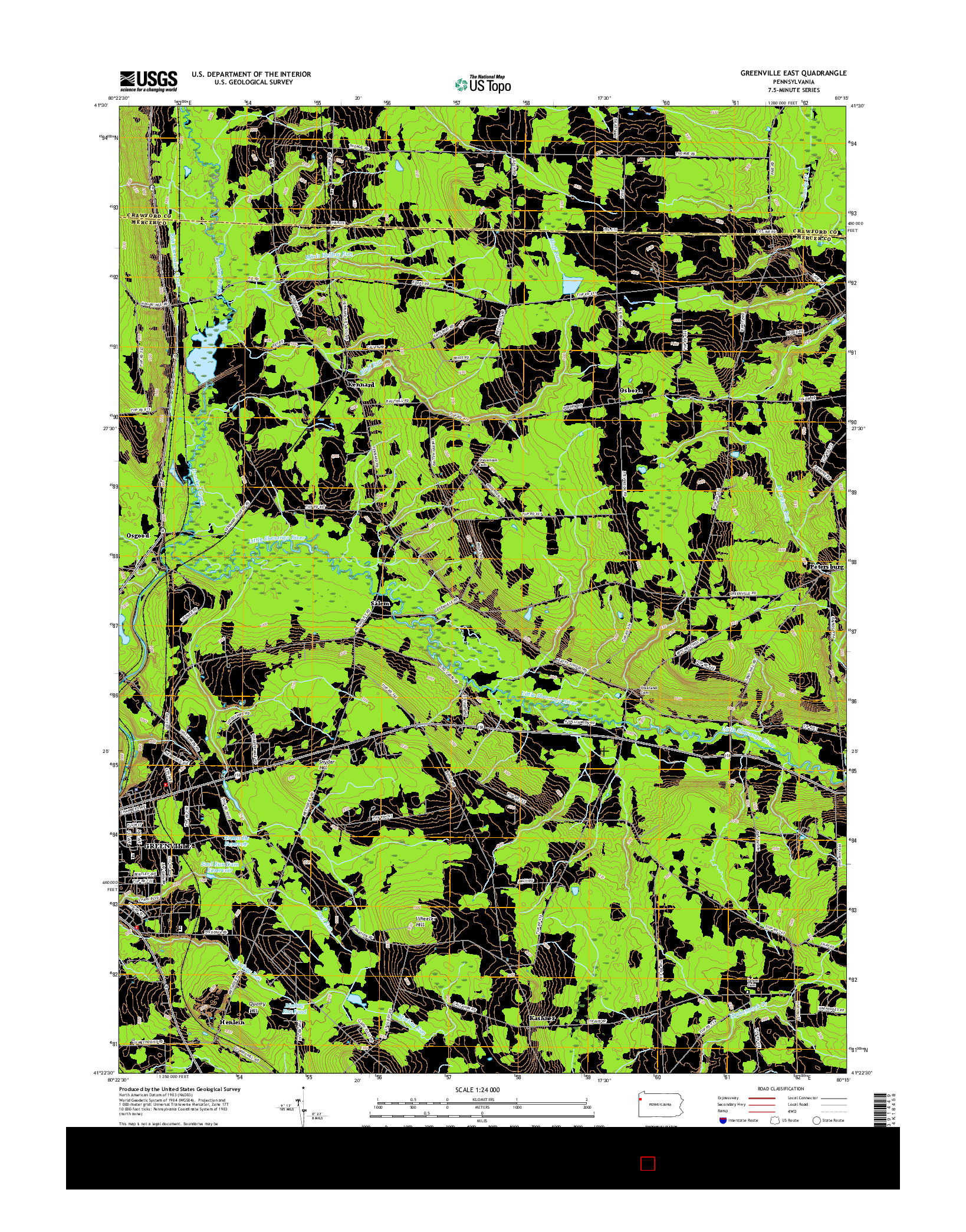 USGS US TOPO 7.5-MINUTE MAP FOR GREENVILLE EAST, PA 2016
