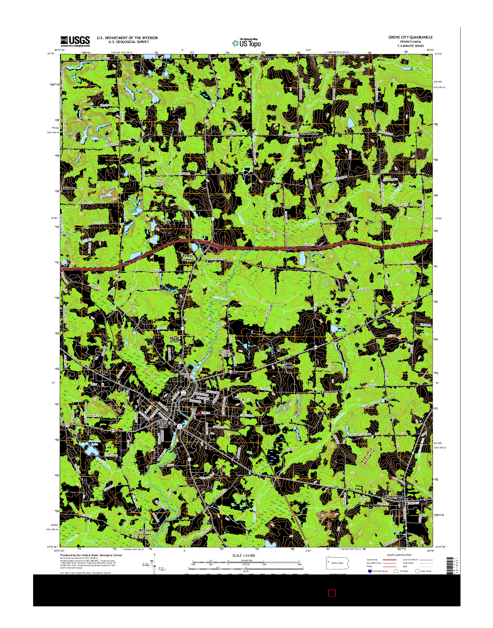 USGS US TOPO 7.5-MINUTE MAP FOR GROVE CITY, PA 2016