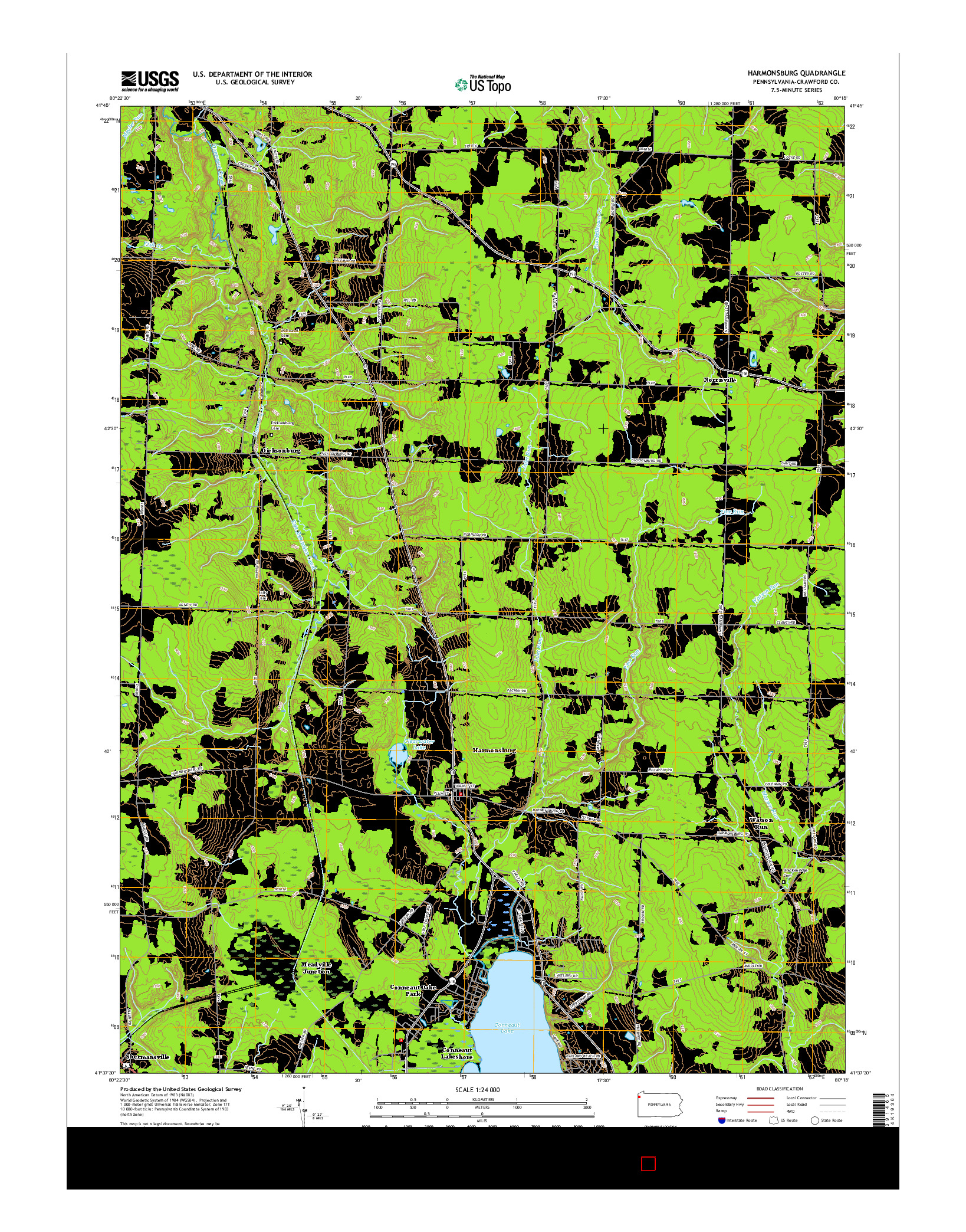 USGS US TOPO 7.5-MINUTE MAP FOR HARMONSBURG, PA 2016