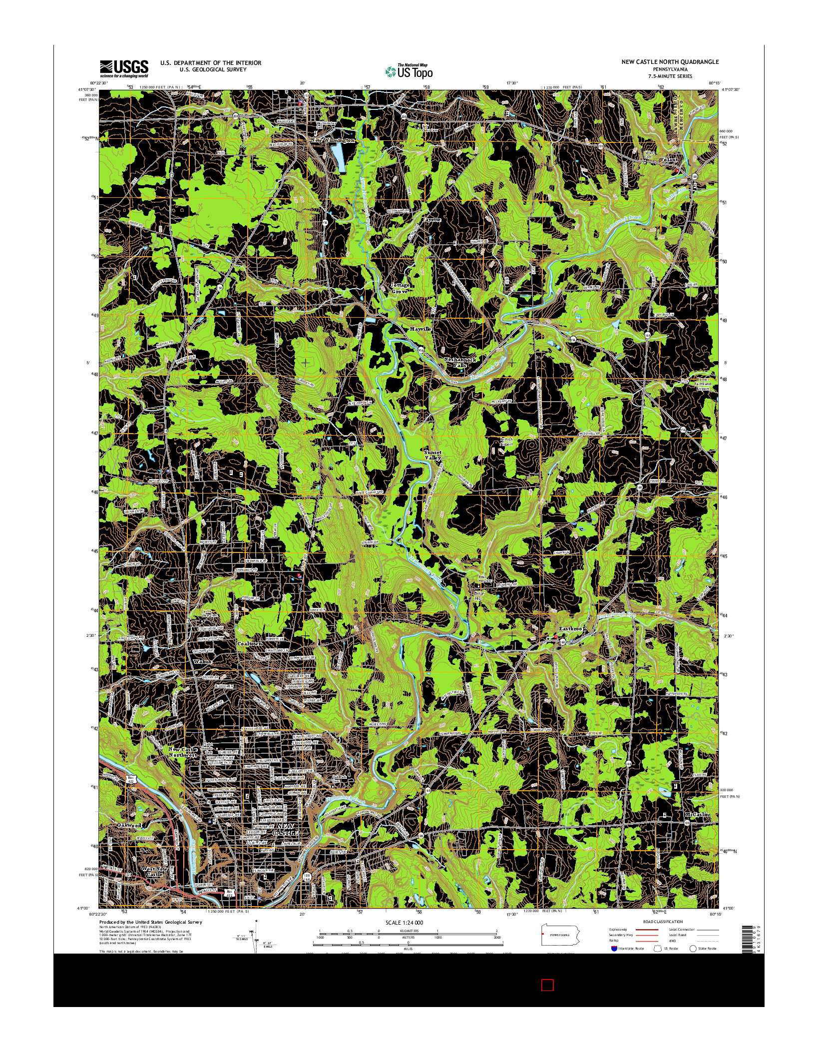 USGS US TOPO 7.5-MINUTE MAP FOR NEW CASTLE NORTH, PA 2016