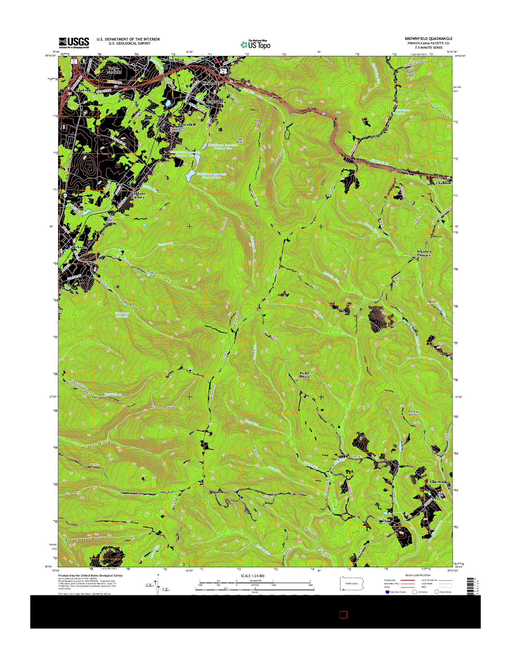 USGS US TOPO 7.5-MINUTE MAP FOR BROWNFIELD, PA 2016