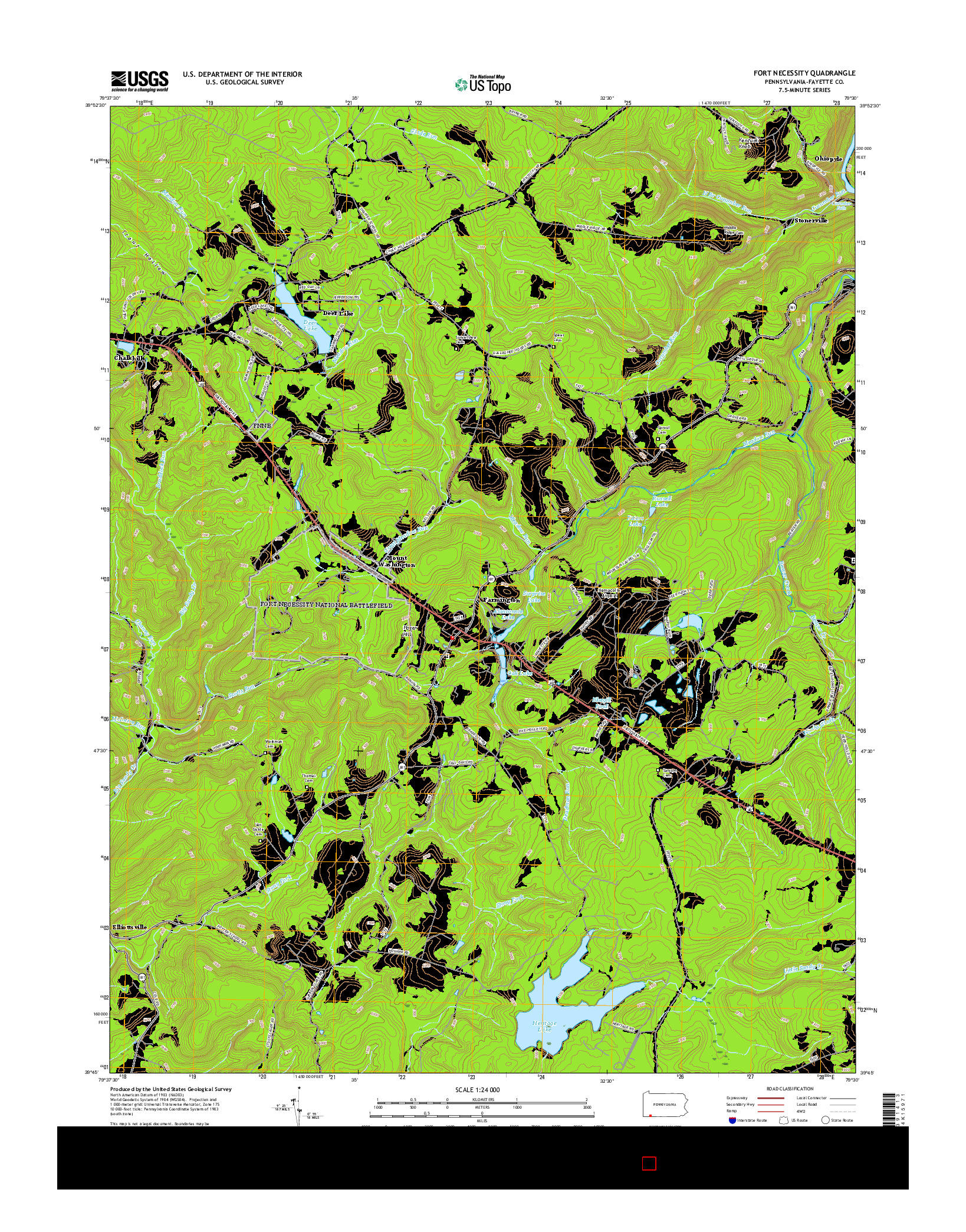 USGS US TOPO 7.5-MINUTE MAP FOR FORT NECESSITY, PA 2016