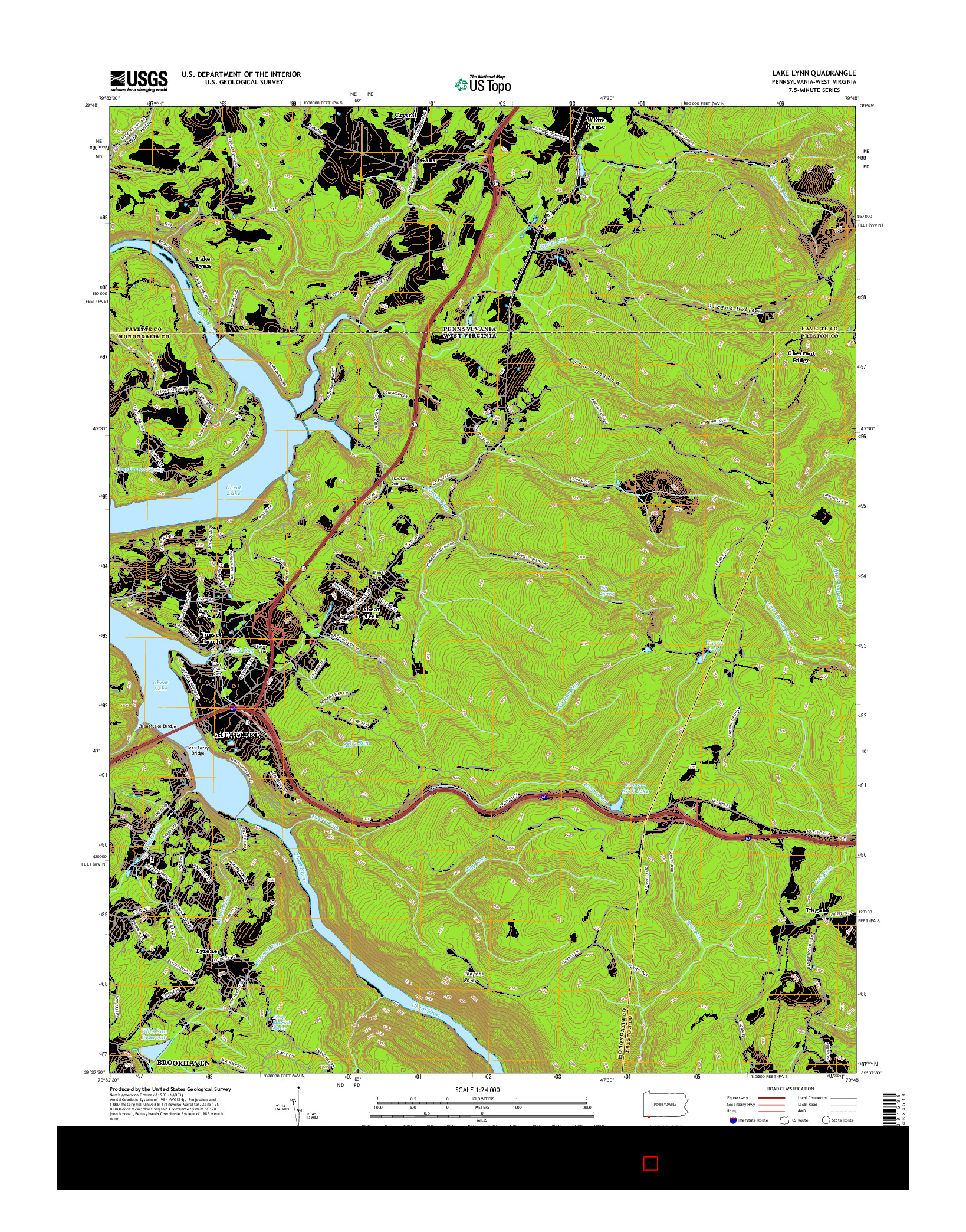USGS US TOPO 7.5-MINUTE MAP FOR LAKE LYNN, PA-WV 2016