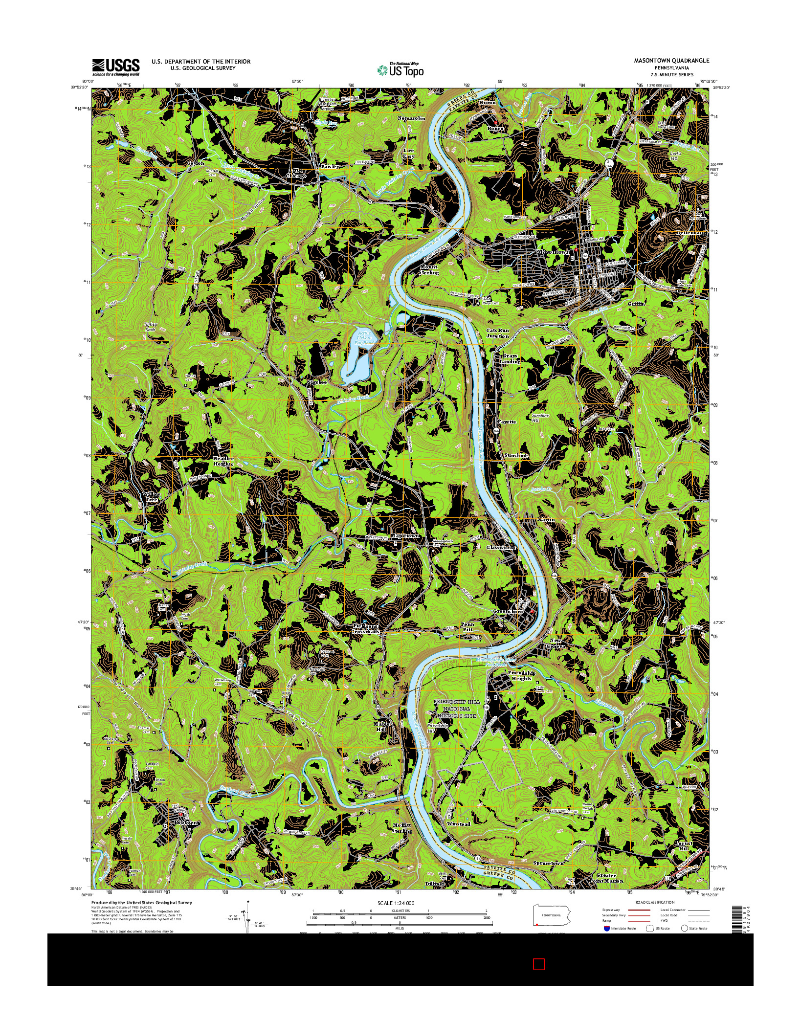 USGS US TOPO 7.5-MINUTE MAP FOR MASONTOWN, PA 2016