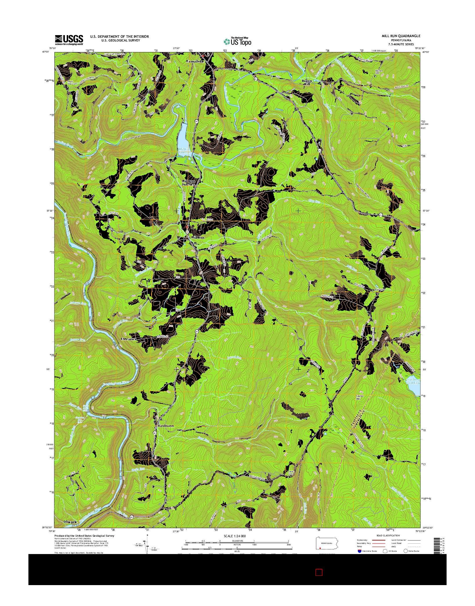 USGS US TOPO 7.5-MINUTE MAP FOR MILL RUN, PA 2016