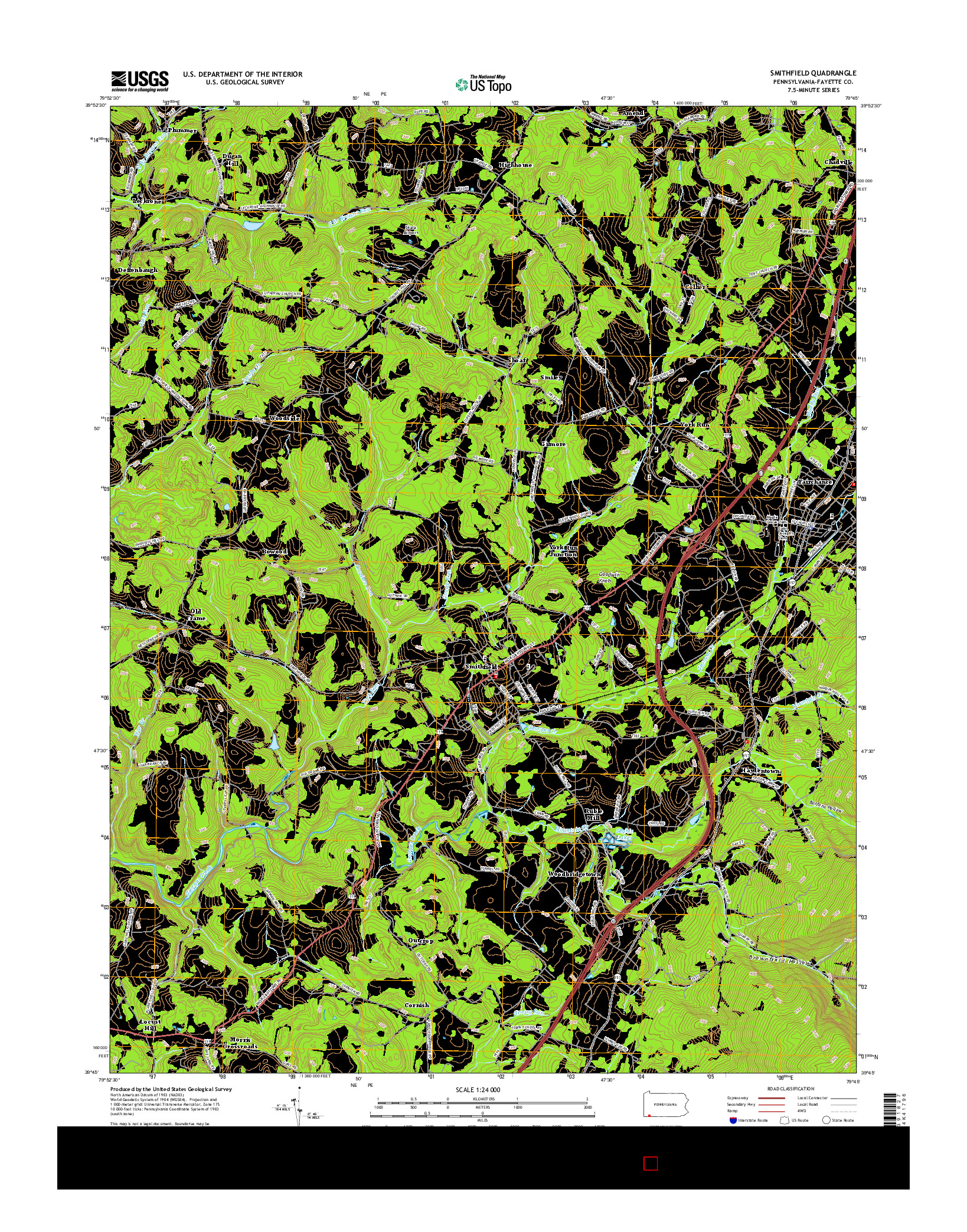 USGS US TOPO 7.5-MINUTE MAP FOR SMITHFIELD, PA 2016