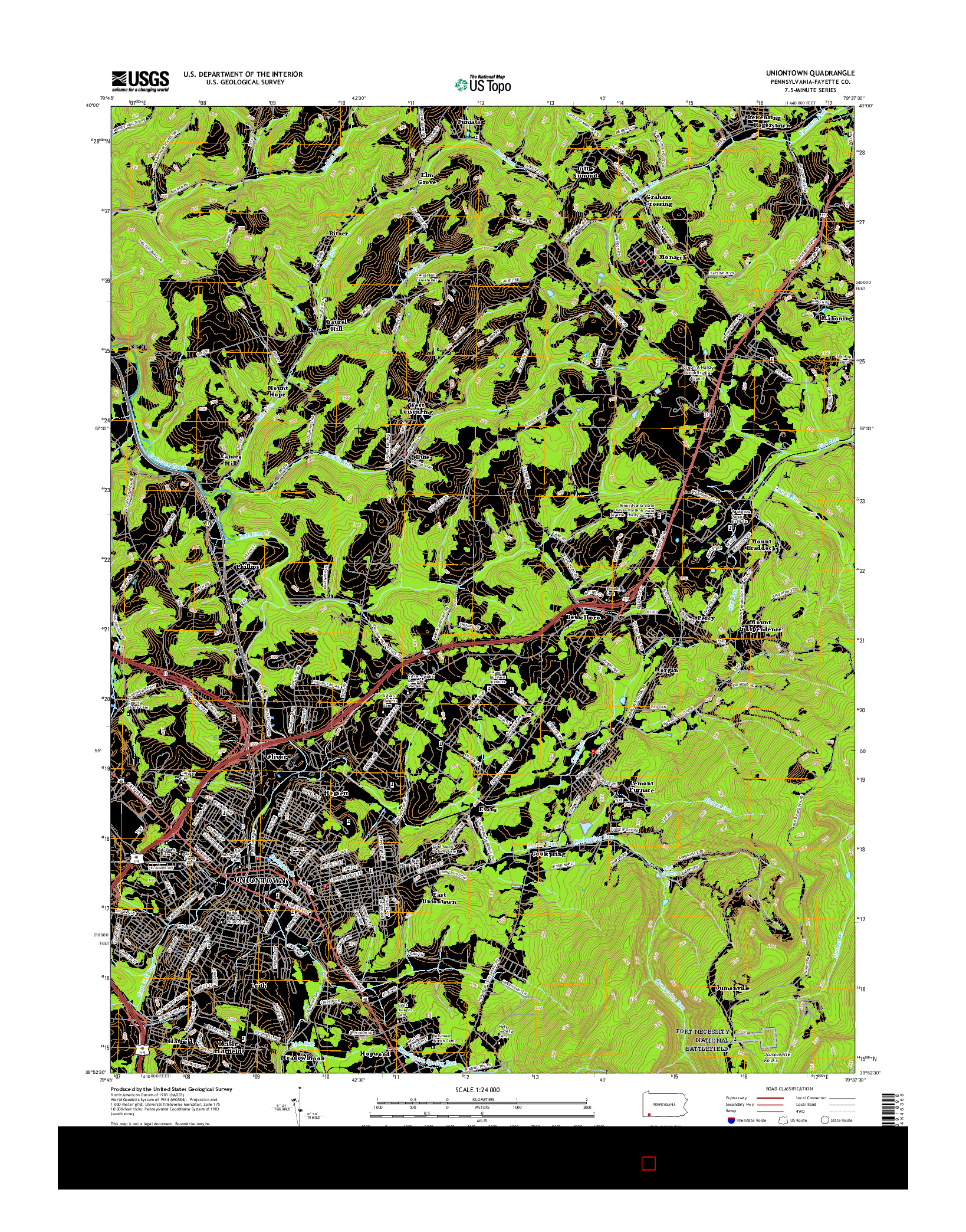 USGS US TOPO 7.5-MINUTE MAP FOR UNIONTOWN, PA 2016